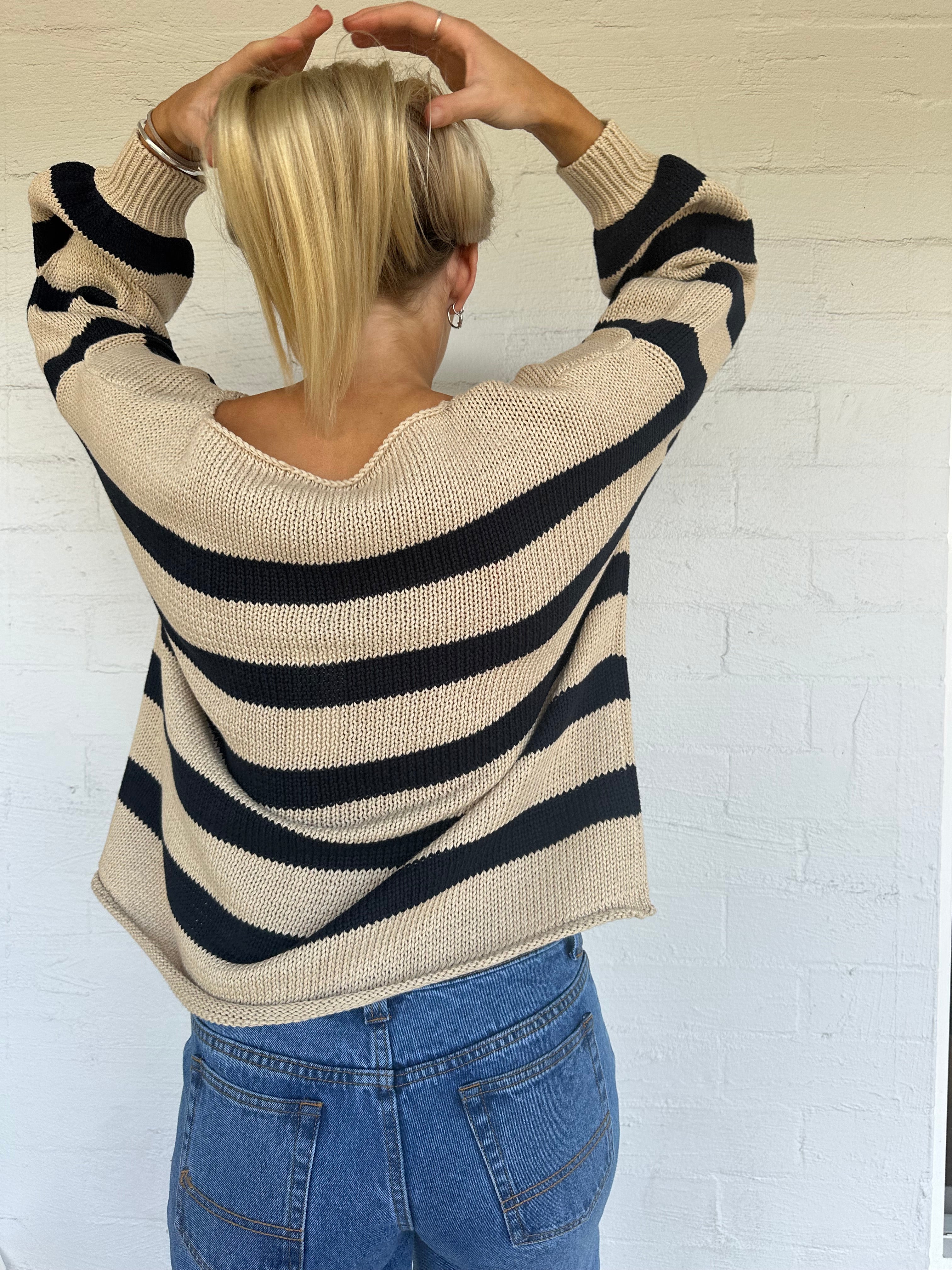 Lenny Jumper Sand/Navy Stripe