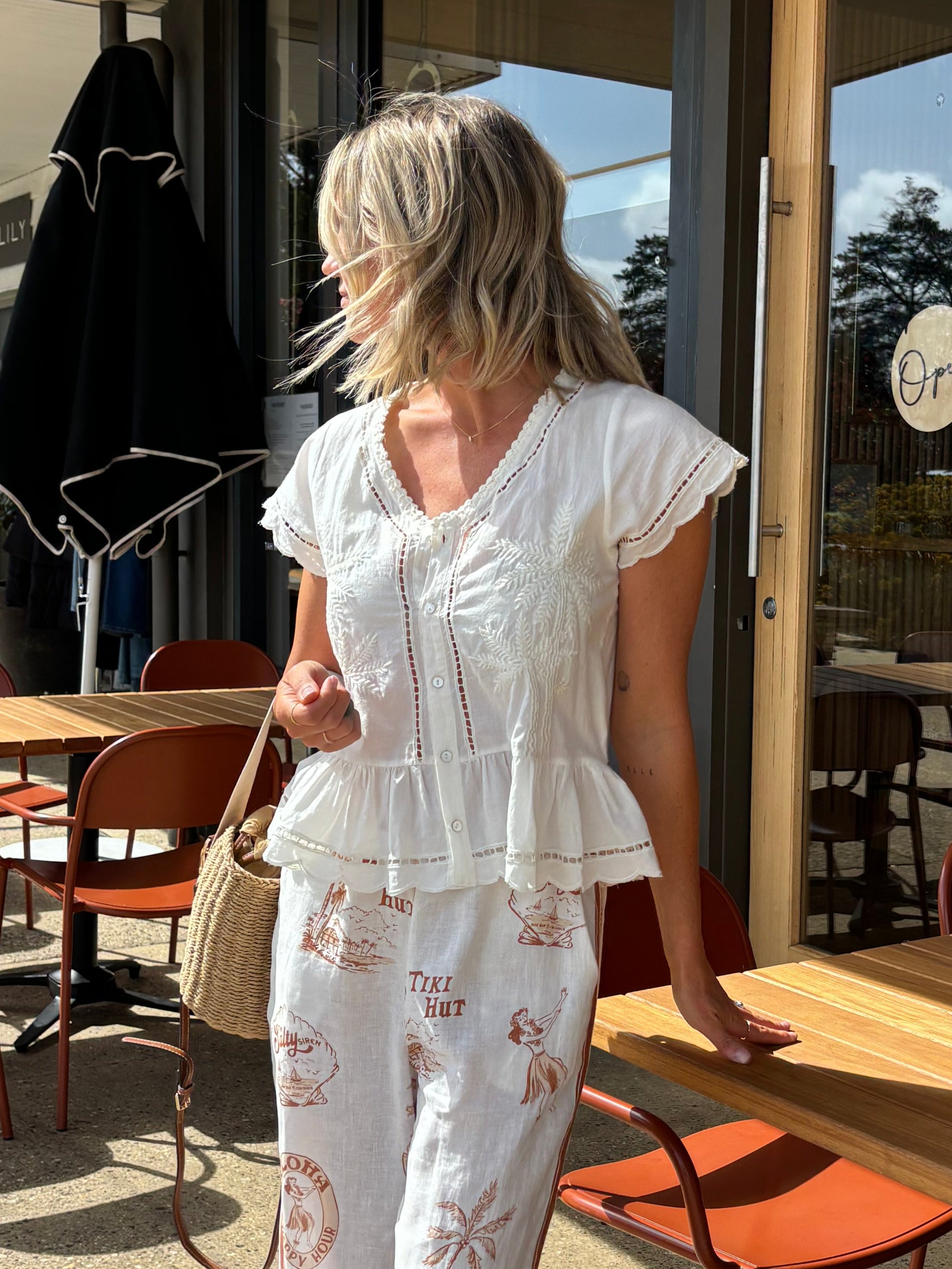 Palm Top ~ Embroidered White