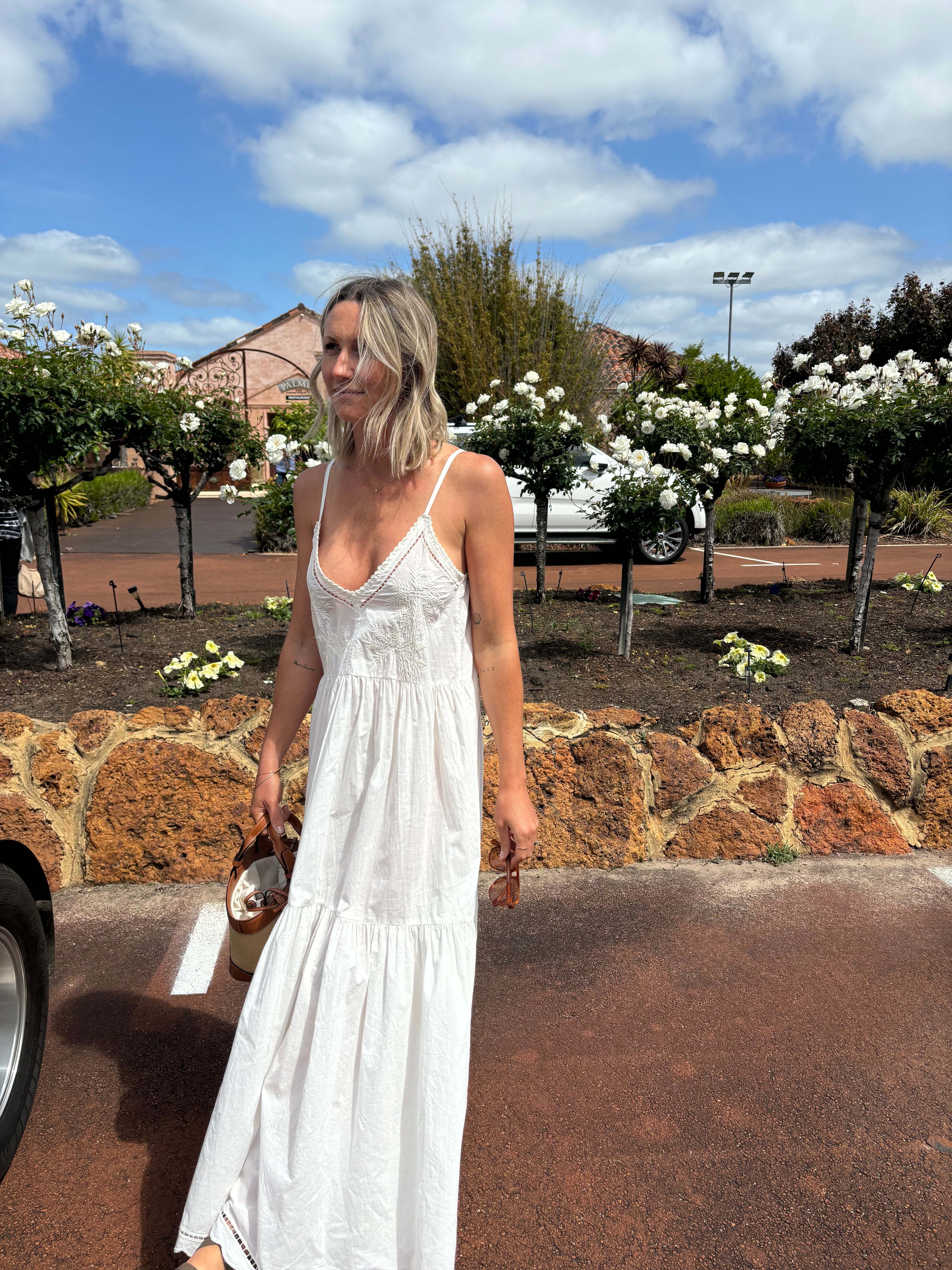 Palm Maxi - Embroidered White