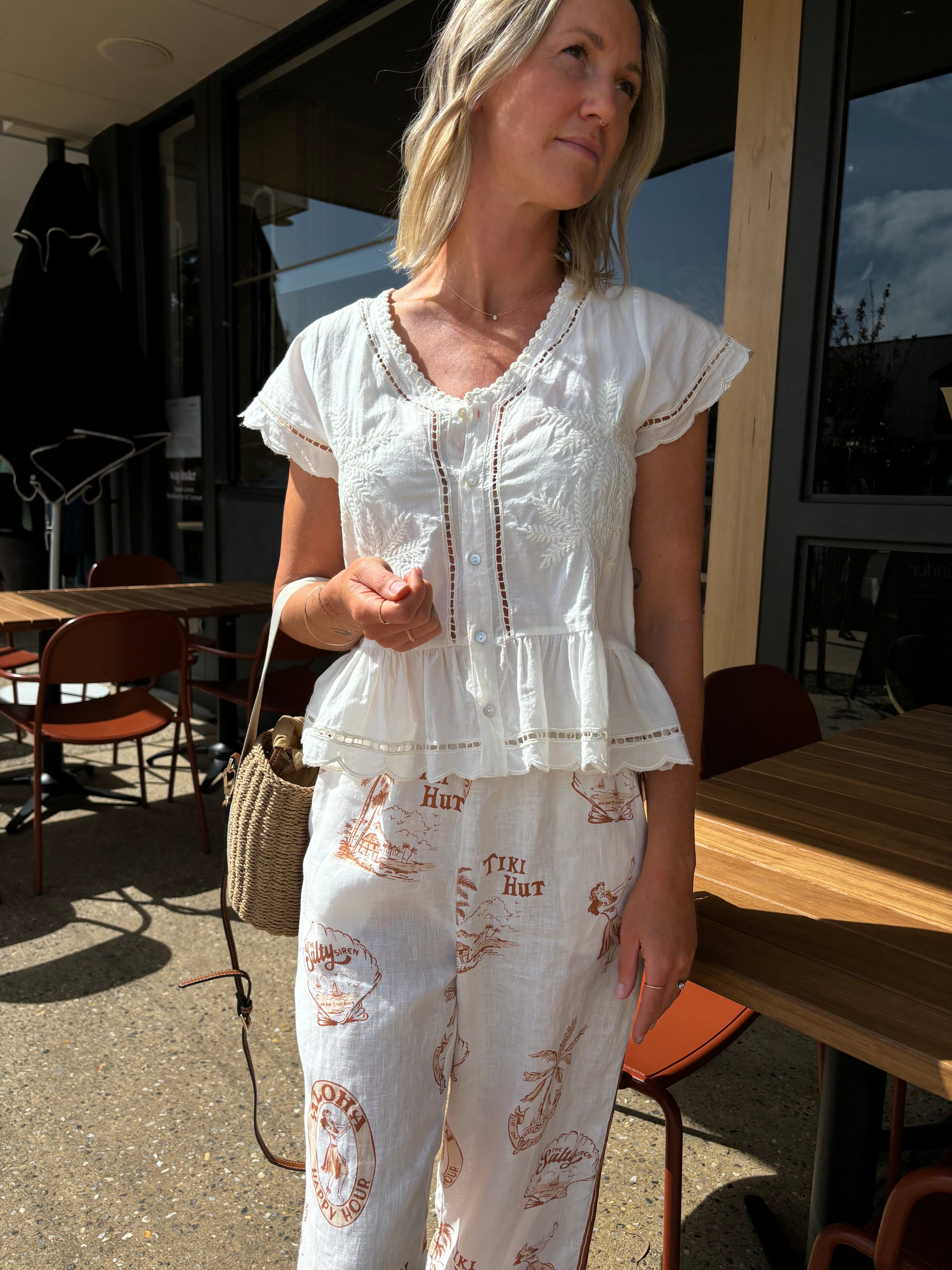 Palm Top ~ Embroidered White