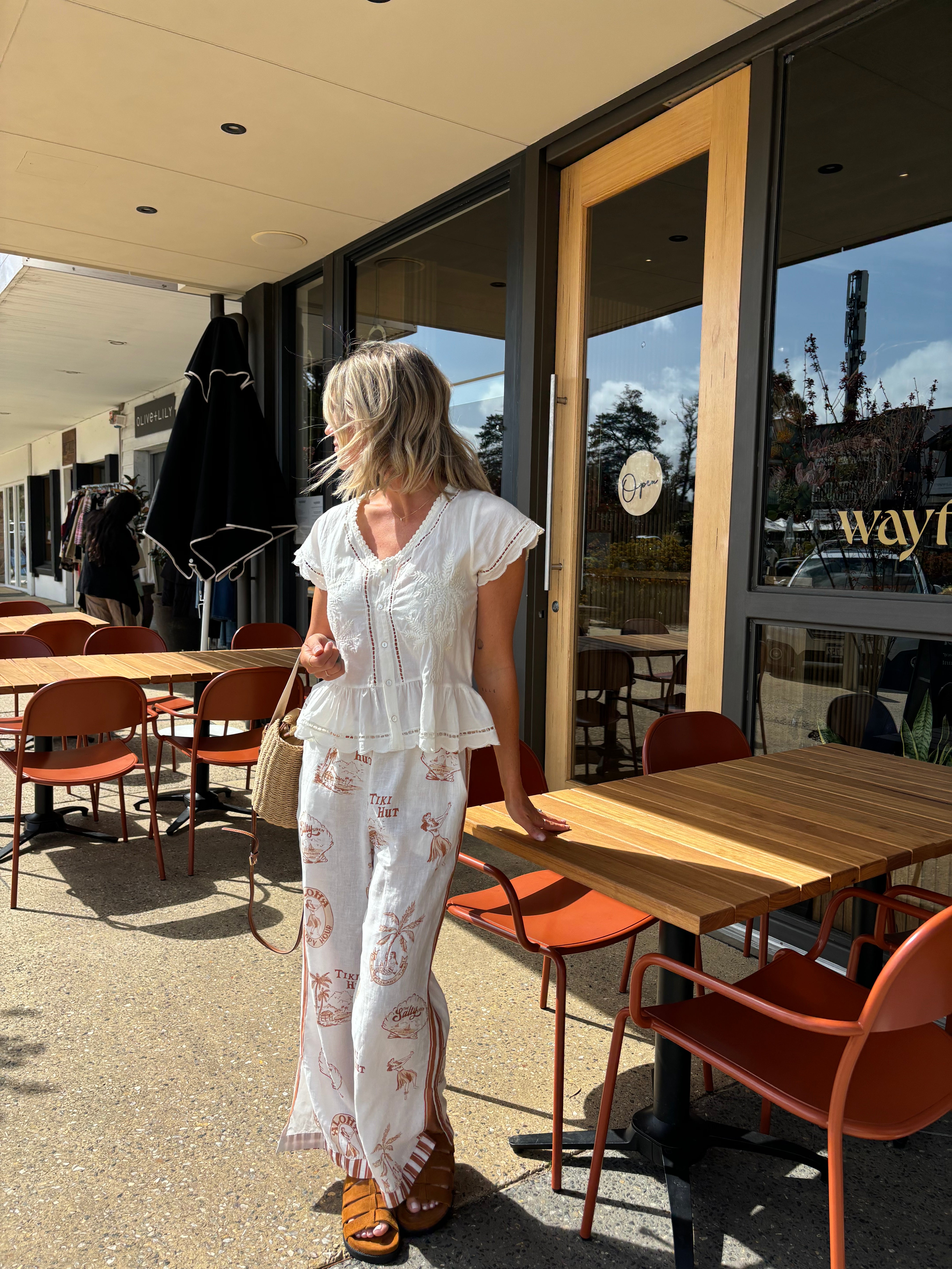 Palm Top ~ Embroidered White