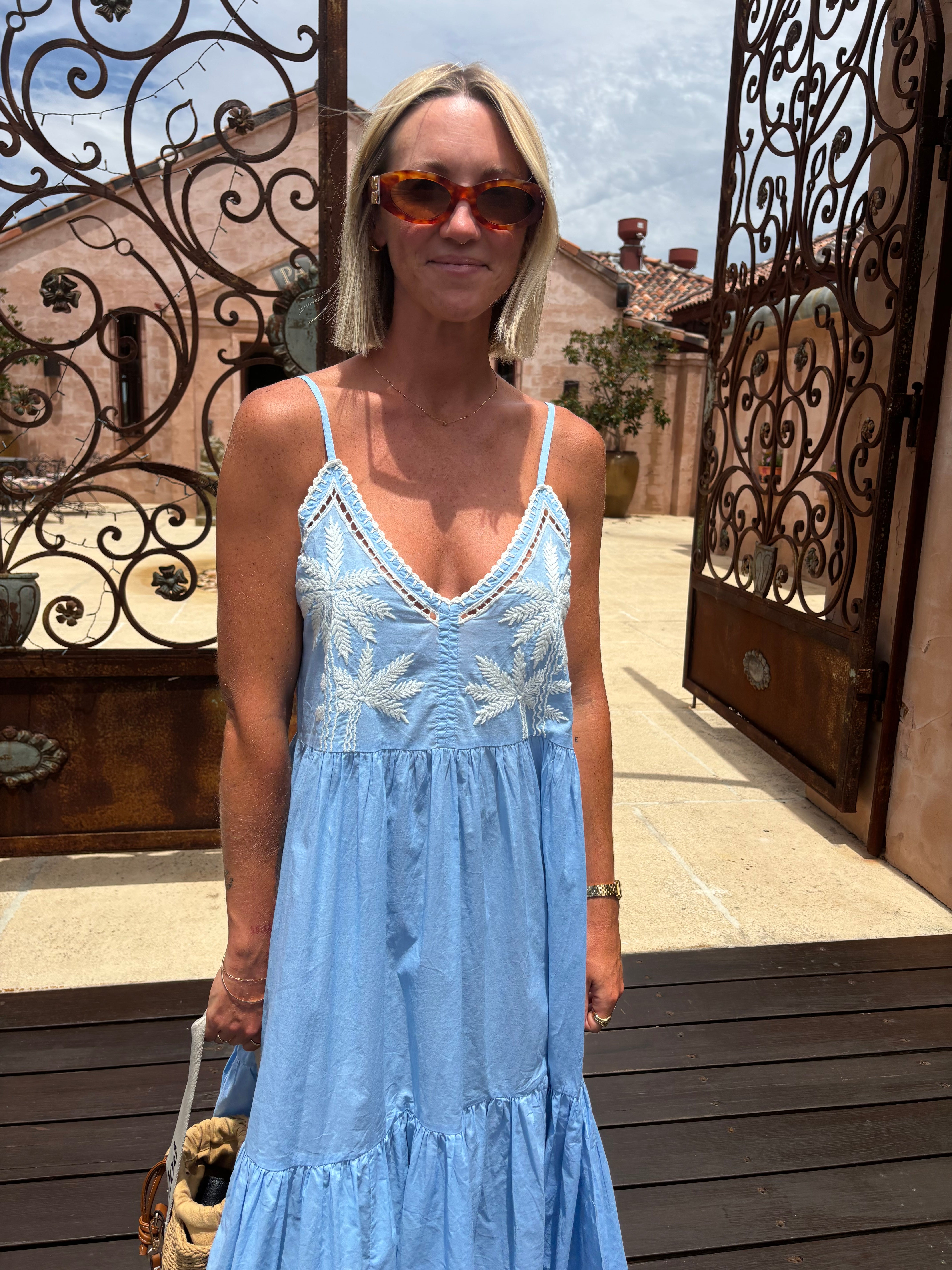 Palm Maxi ~ Embroidered Sky