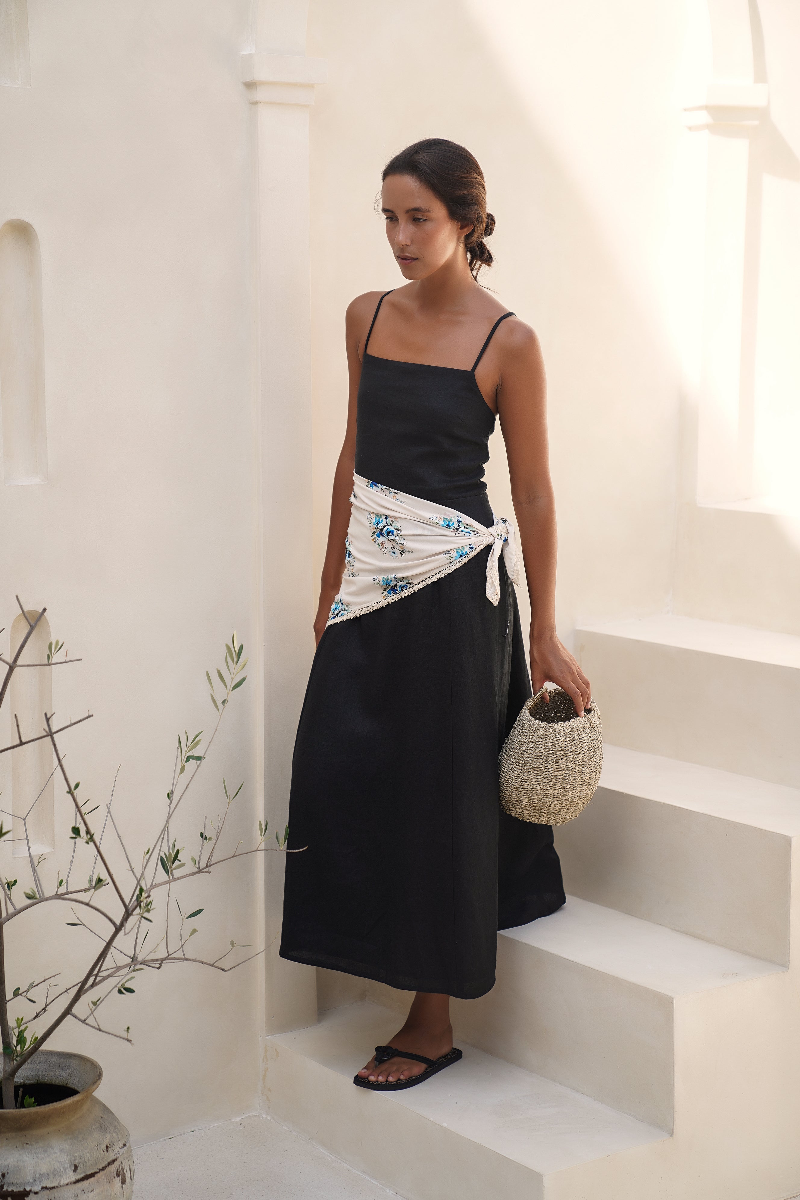 Rue Linen Maxi Dress - Black