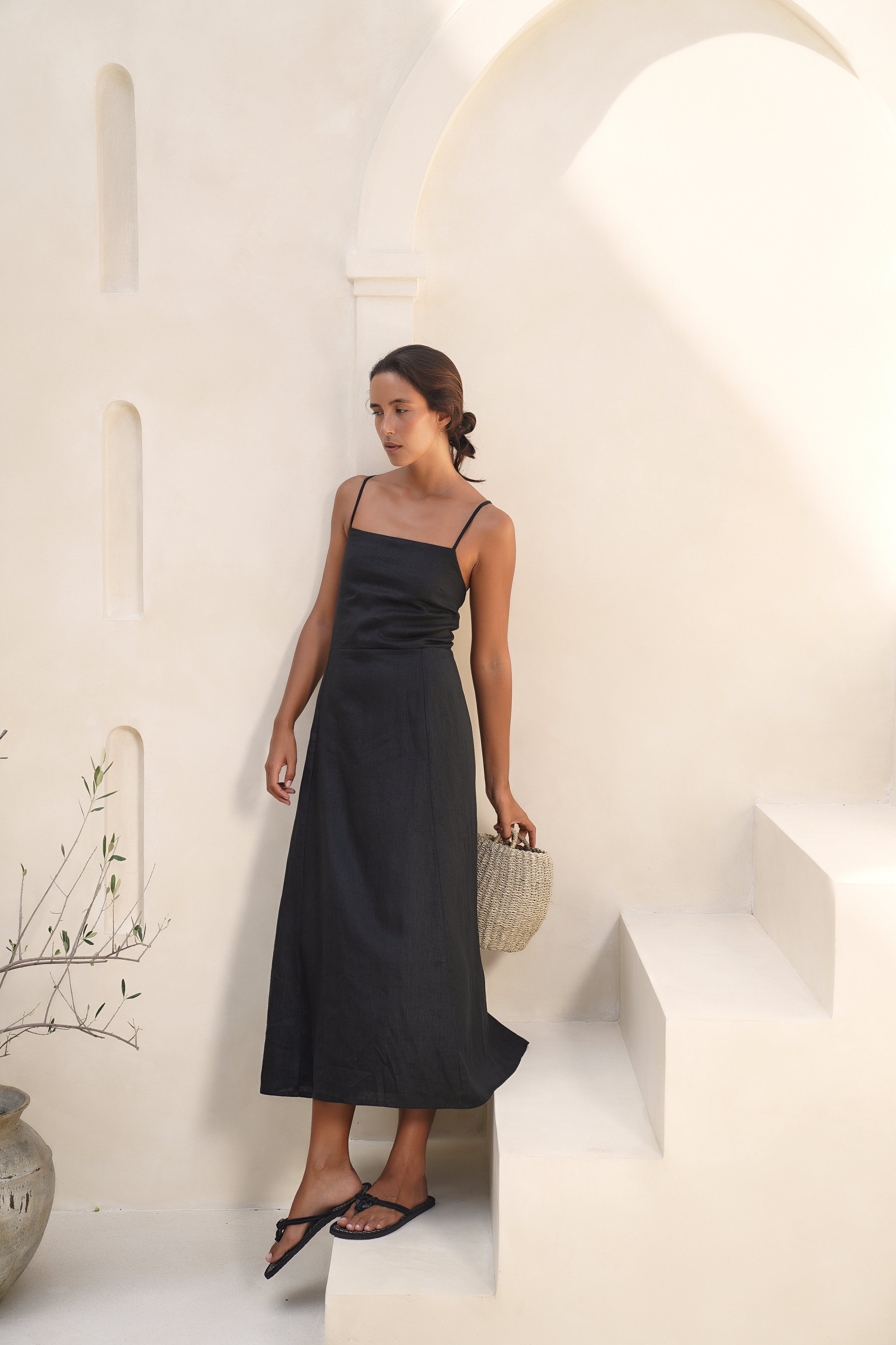 Rue Linen Maxi Dress - Black