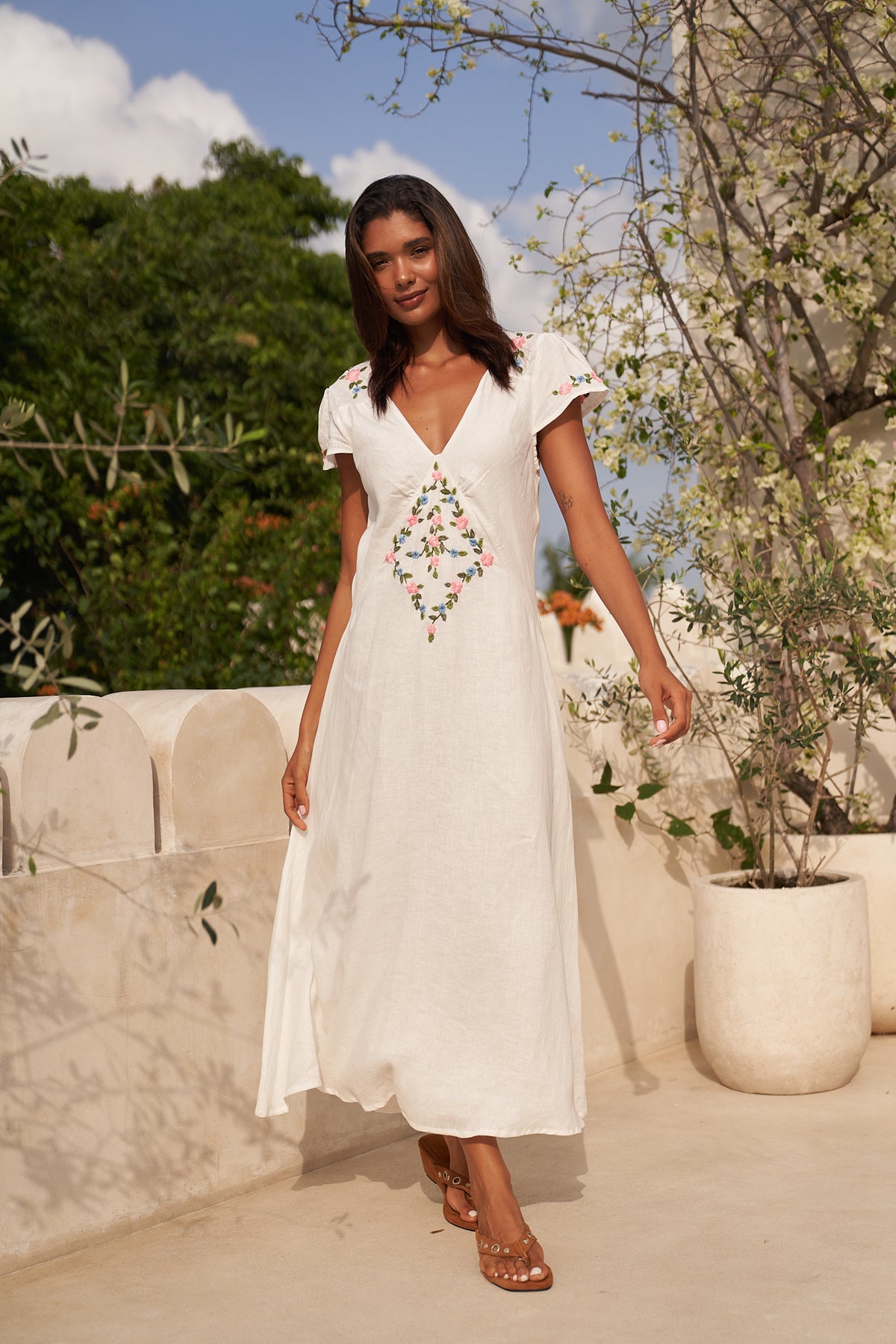 Soleia Midi Dress - Off White - Flower Bed