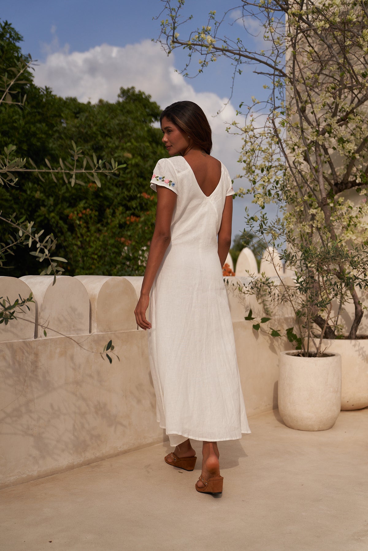 Soleia Midi Dress - Off White - Flower Bed