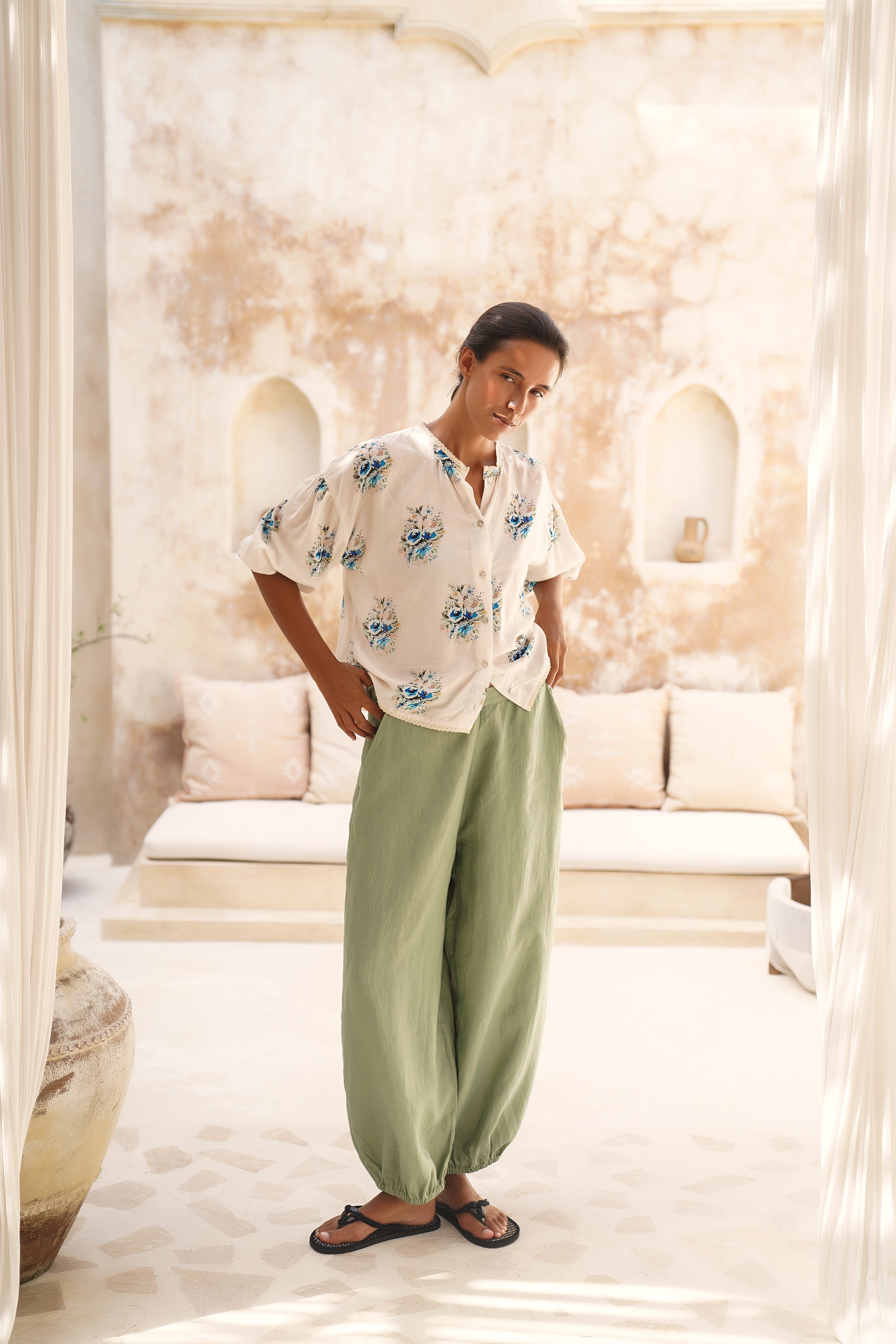 Palma Linen Pant - Coastal Sage