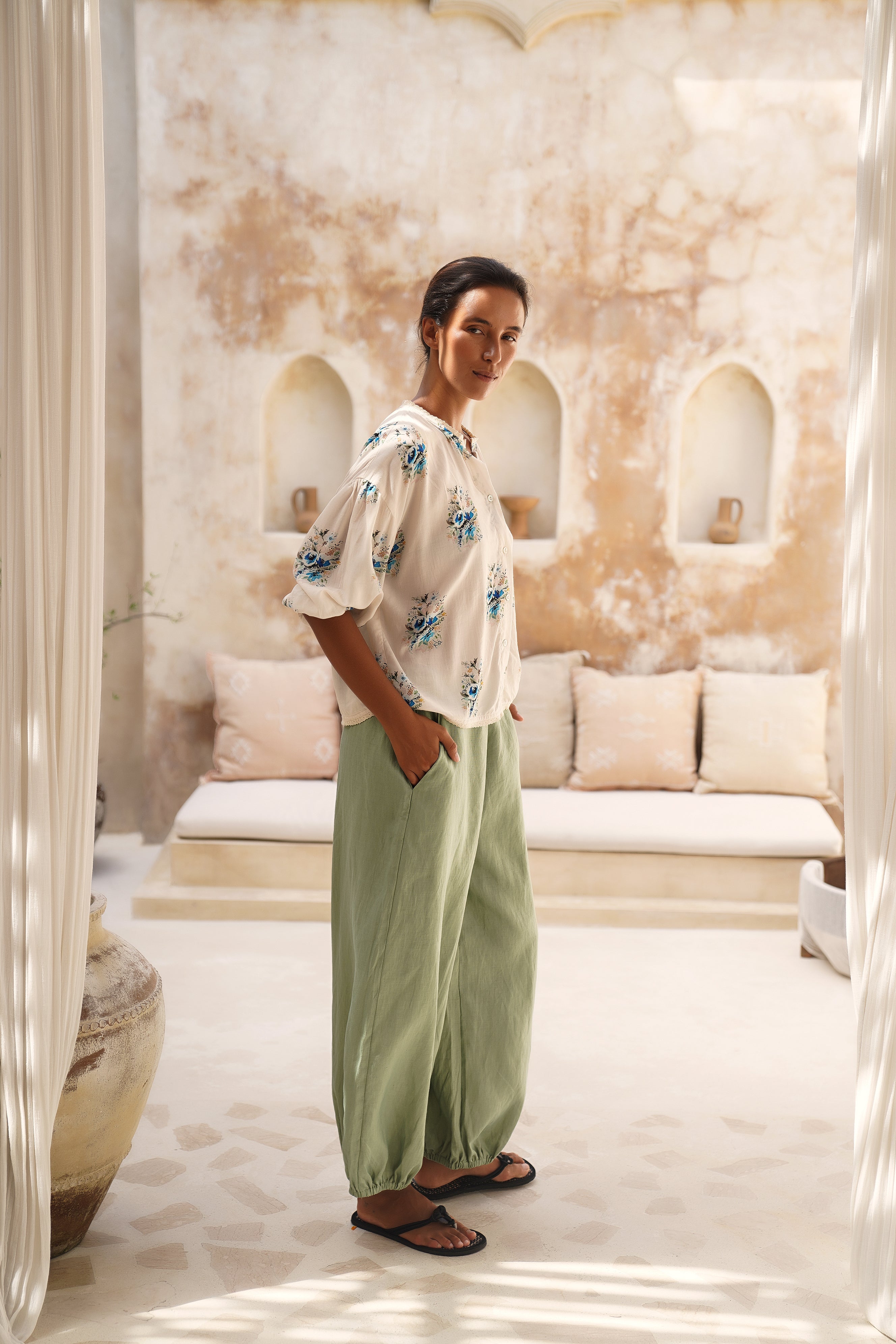 Palma Linen Pant - Coastal Sage
