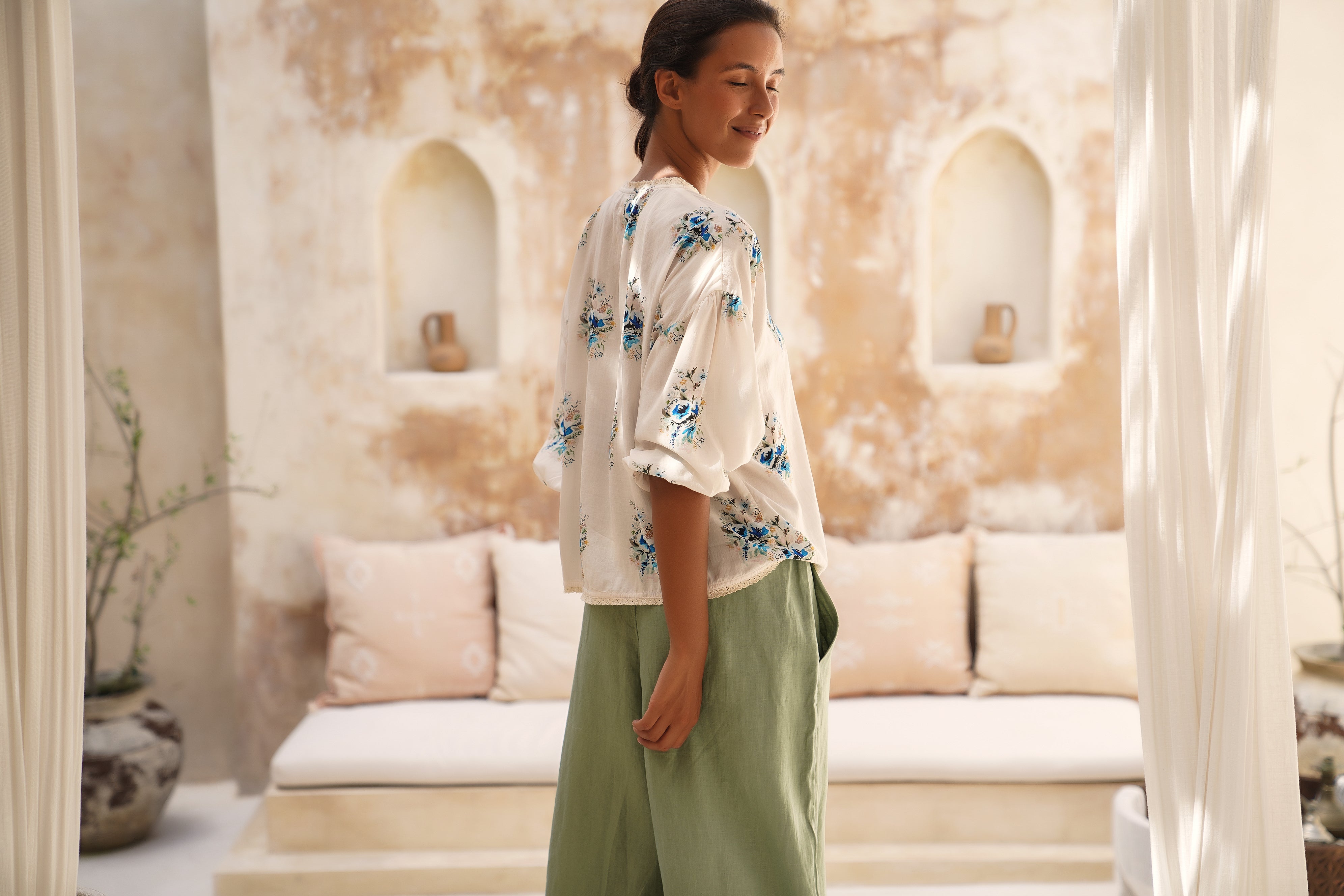 Palma Linen Pant - Coastal Sage