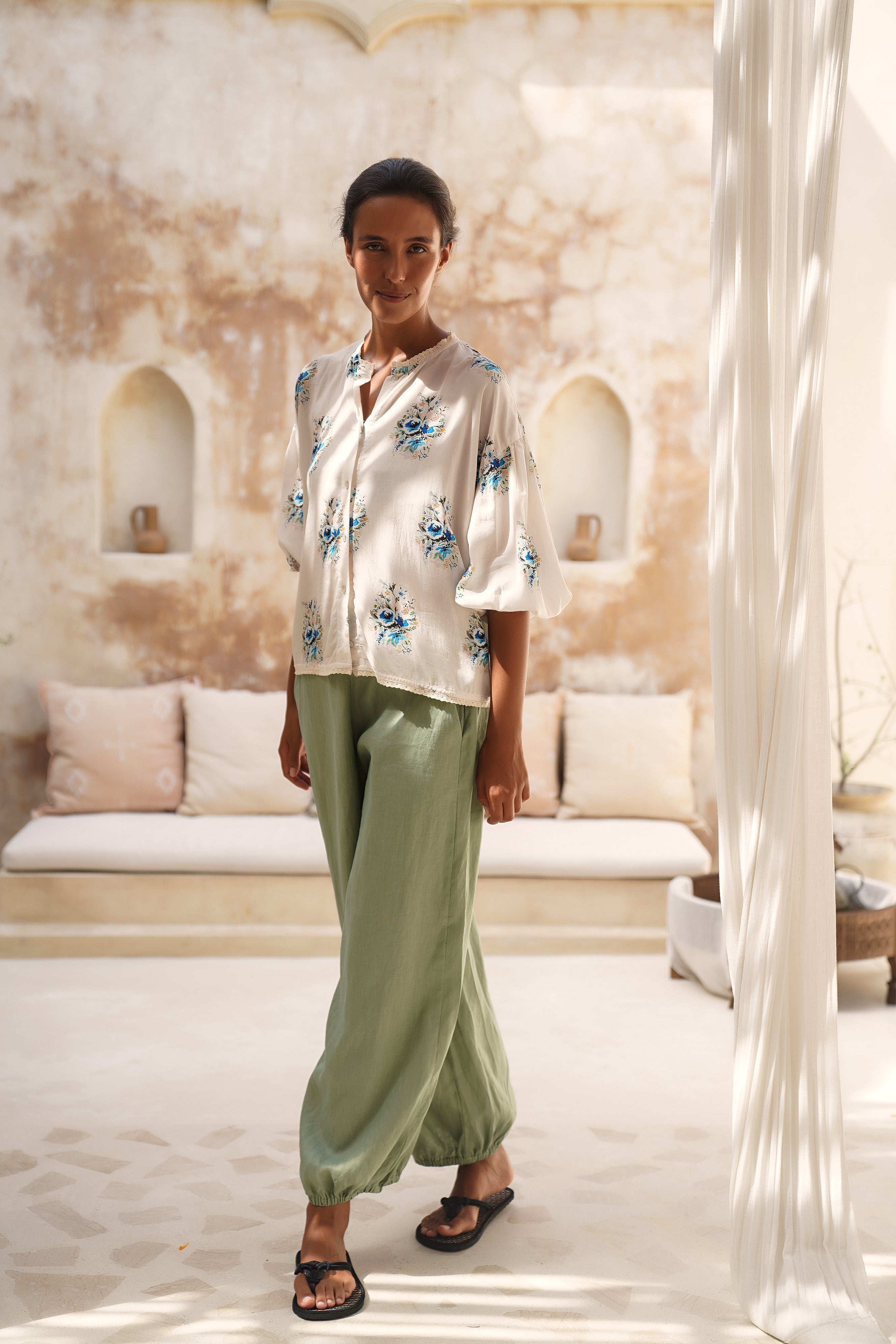 Palma Linen Pant - Coastal Sage