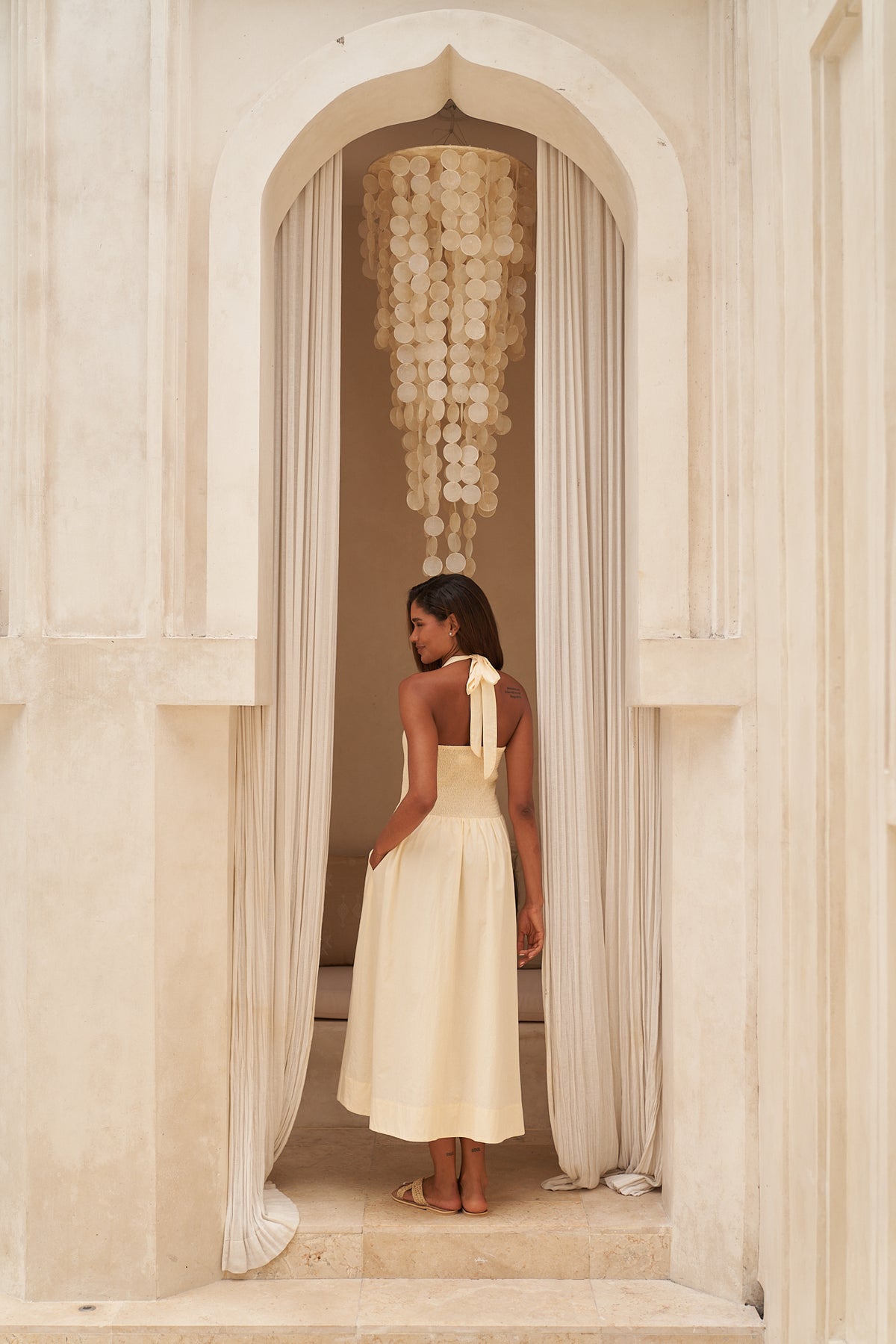 Juniper Lemon Cotton Halter Maxi Dress