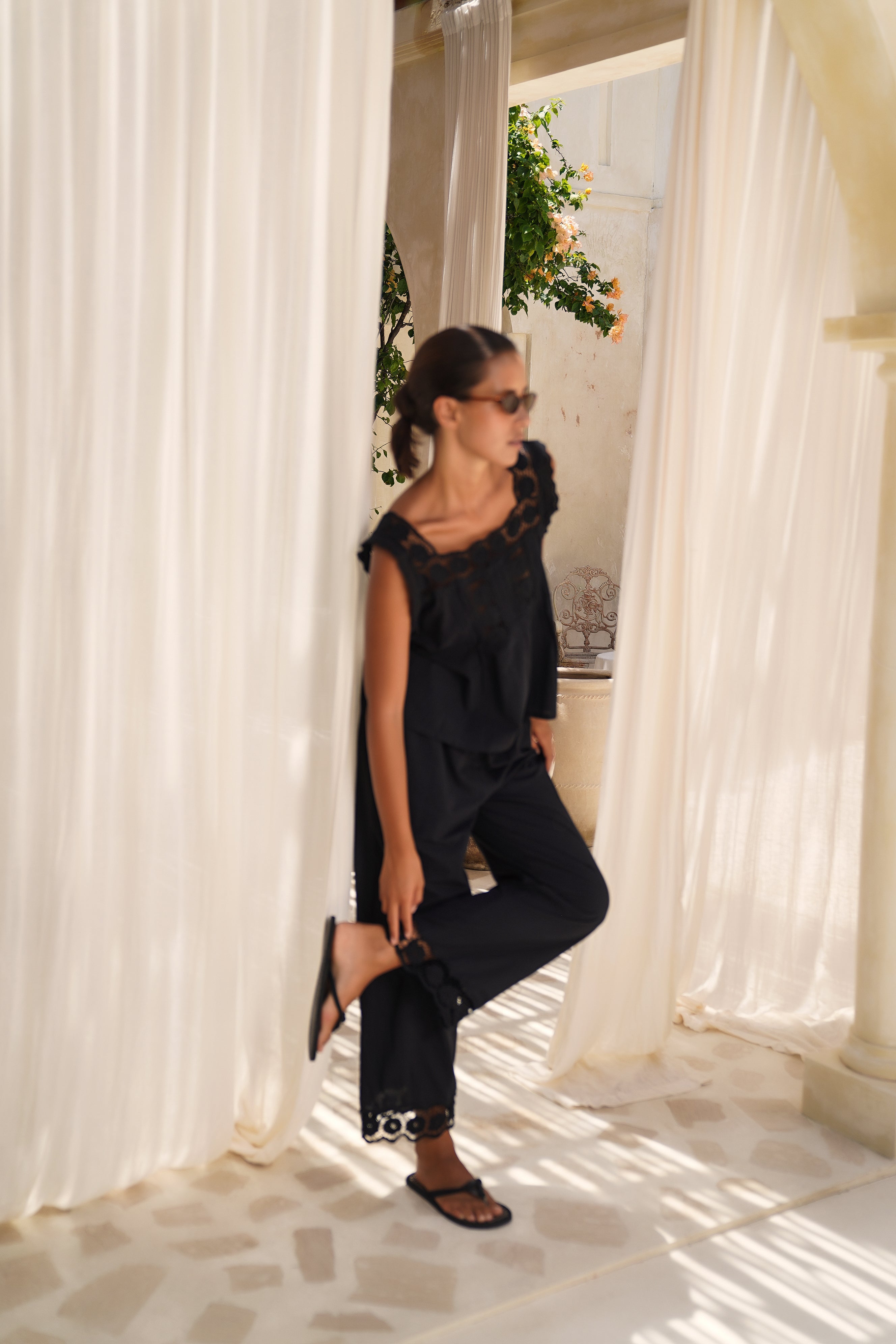 Daisy Top ~ Black Cotton Embroidered