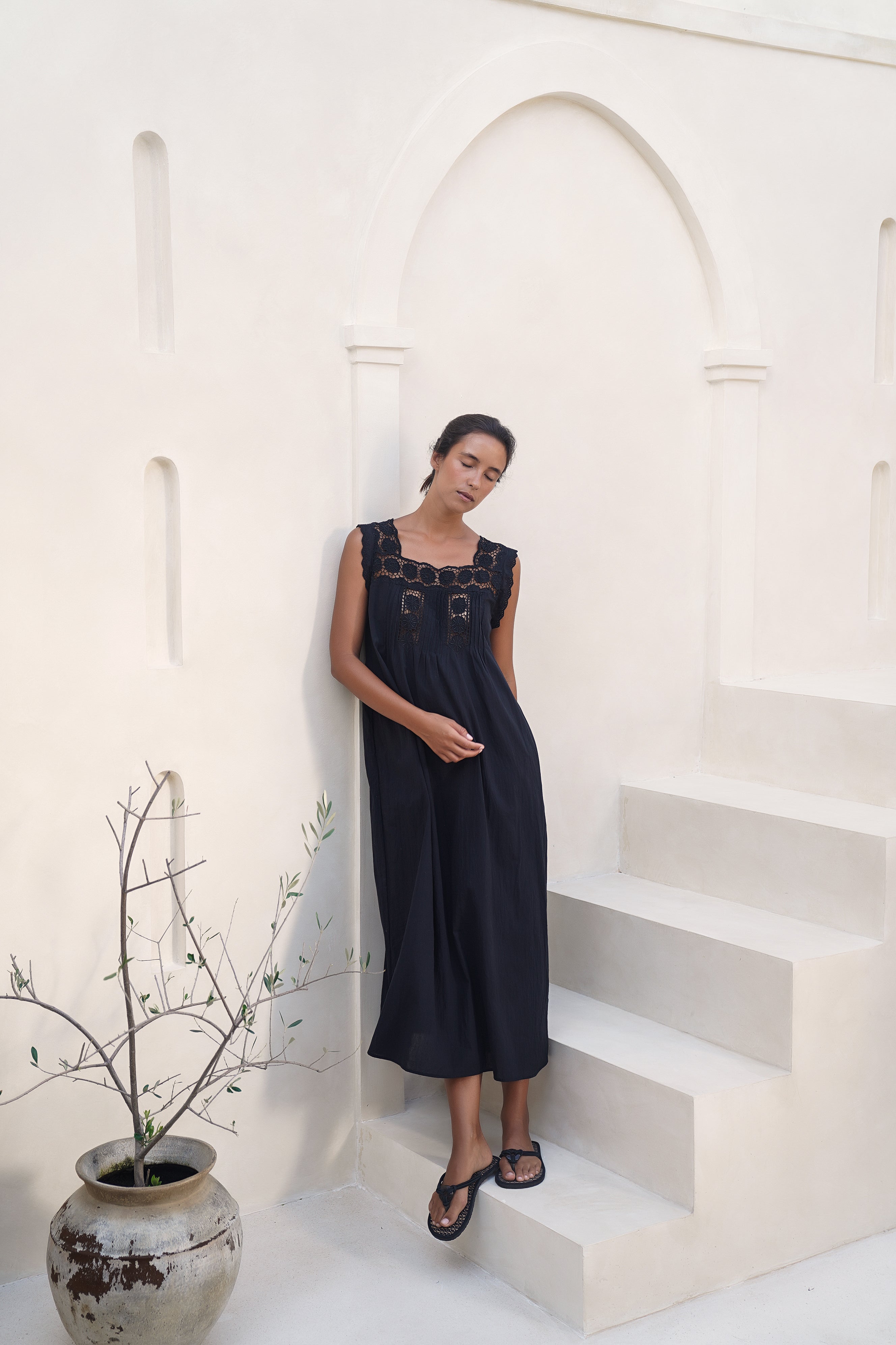 Daisy Gown ~ Black Cotton Maxi