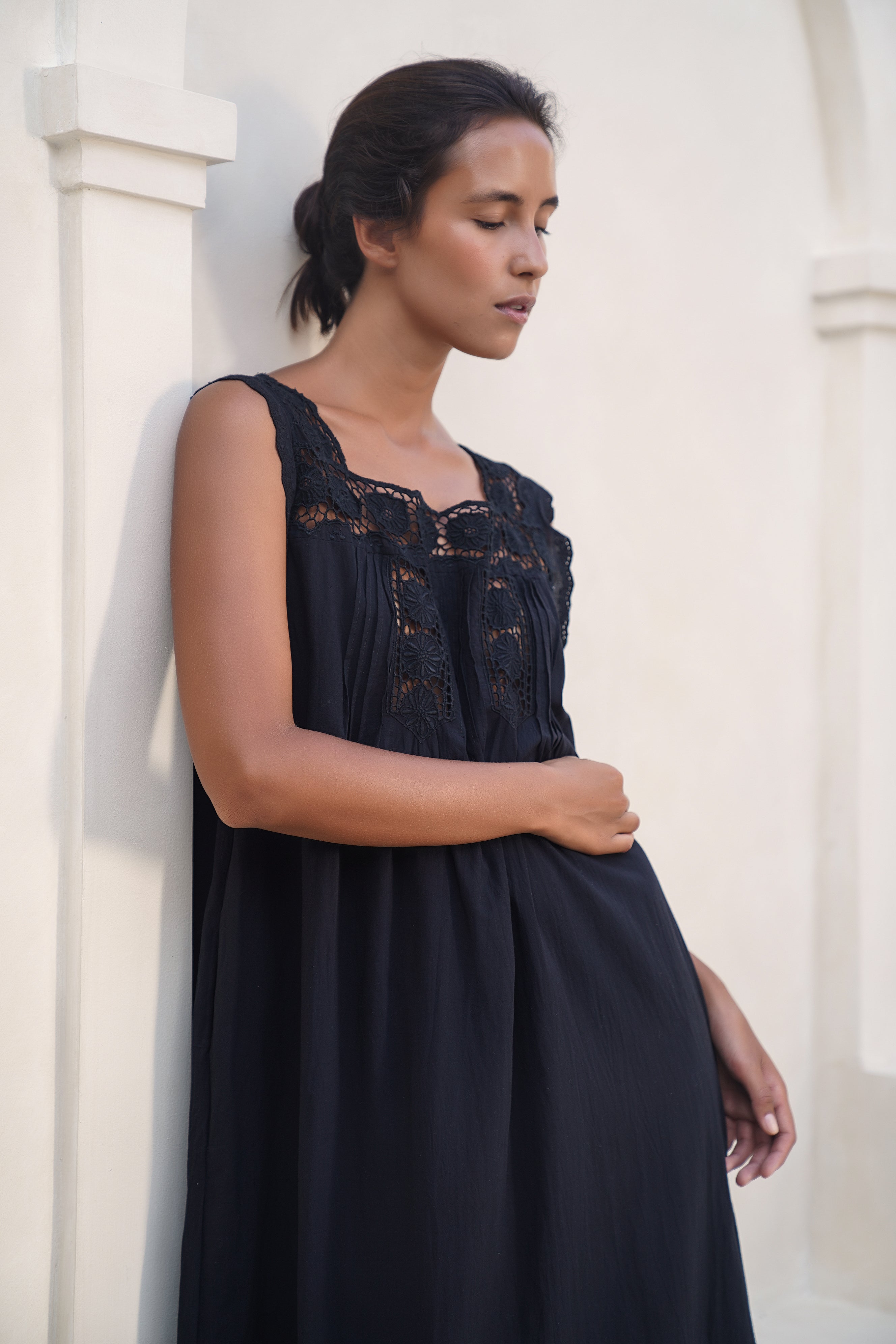 Daisy Gown ~ Black Cotton Maxi