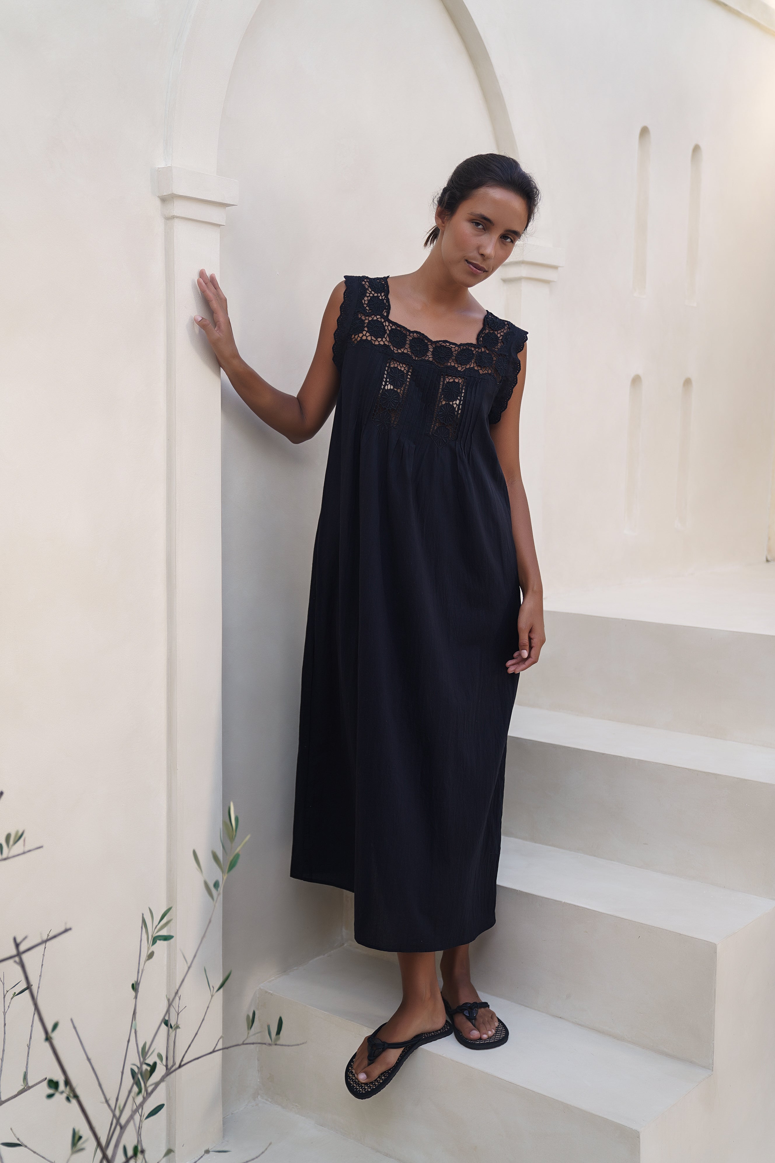 Daisy Gown ~ Black Cotton Maxi