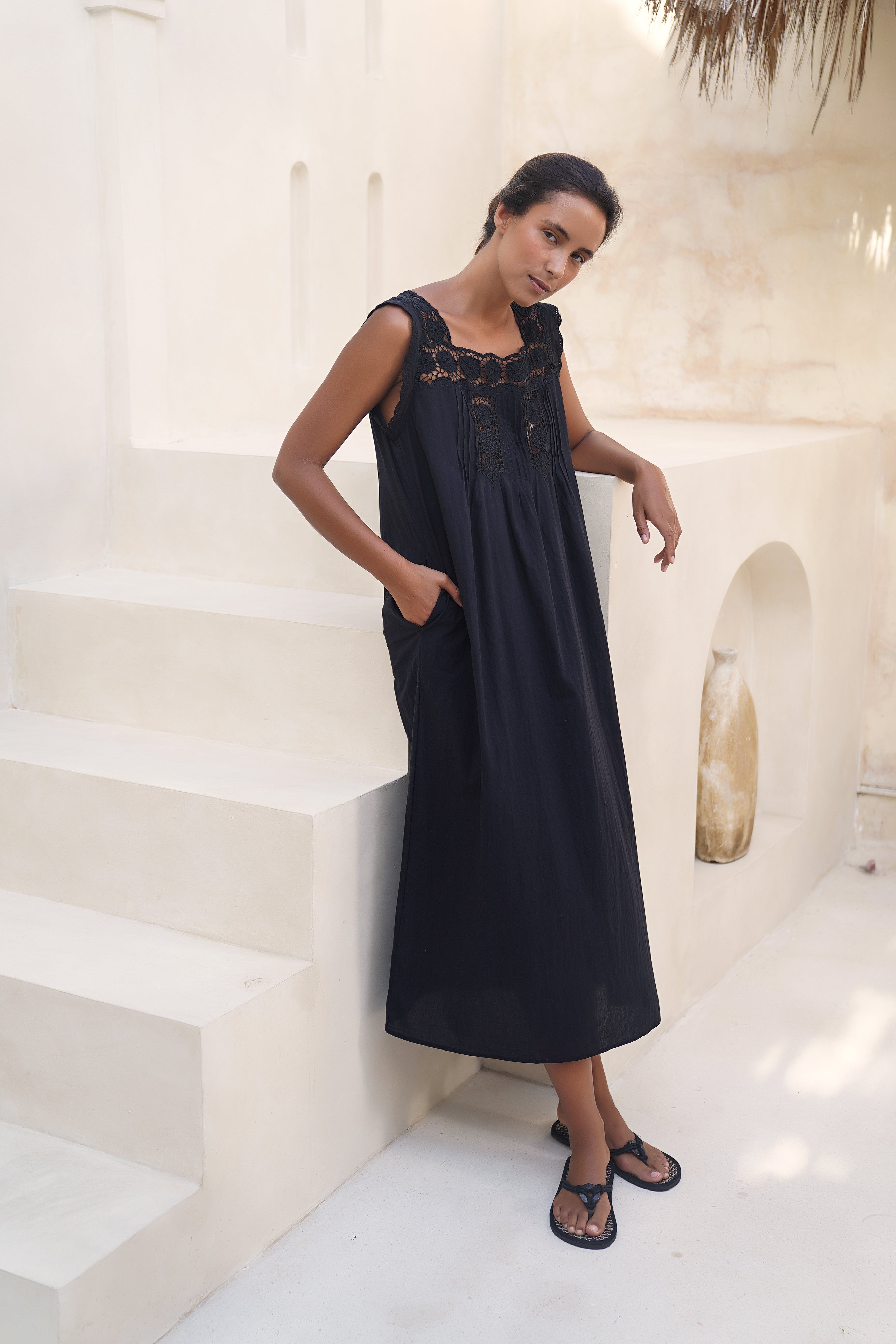 Daisy Gown ~ Black Cotton Maxi