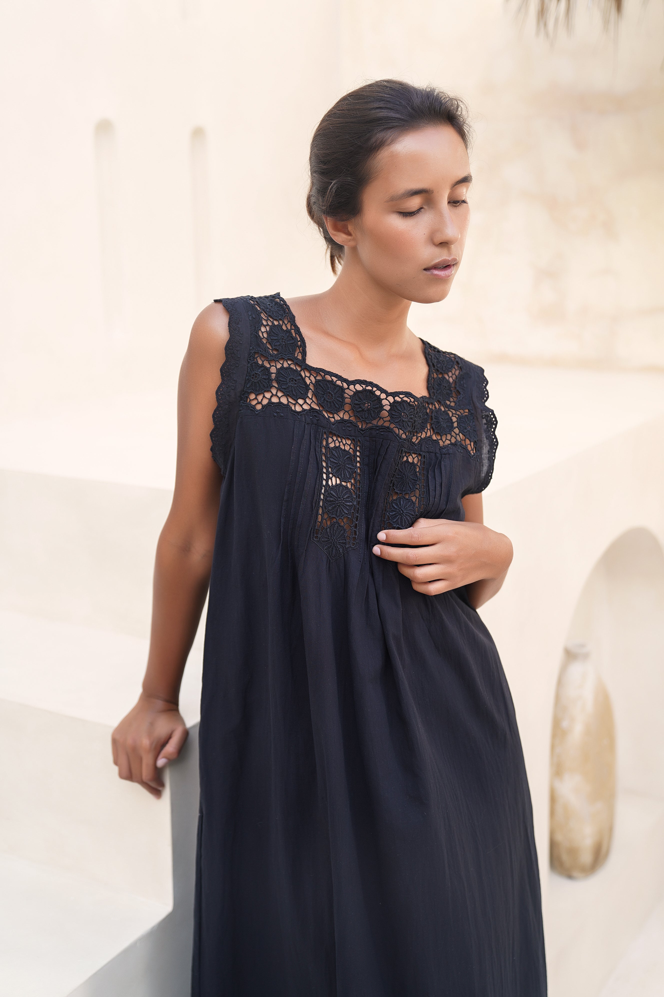Daisy Gown ~ Black Cotton Maxi