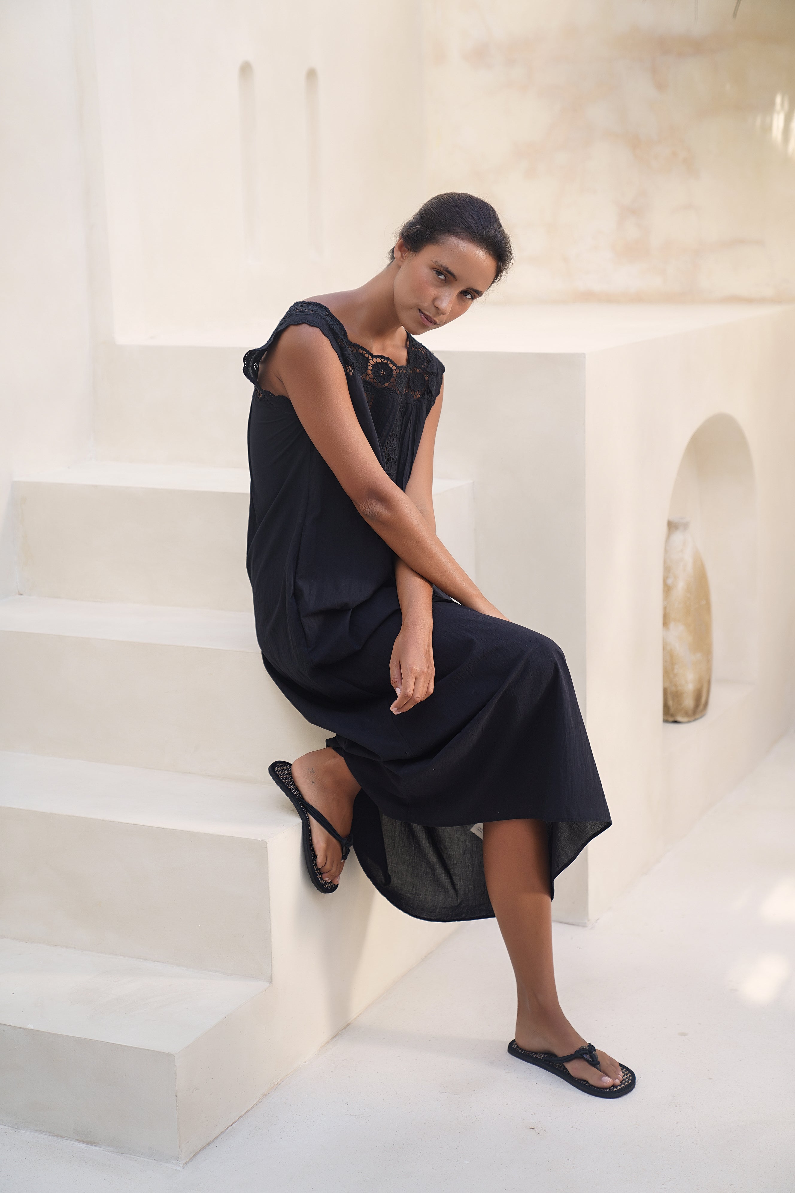 Daisy Gown ~ Black Cotton Maxi