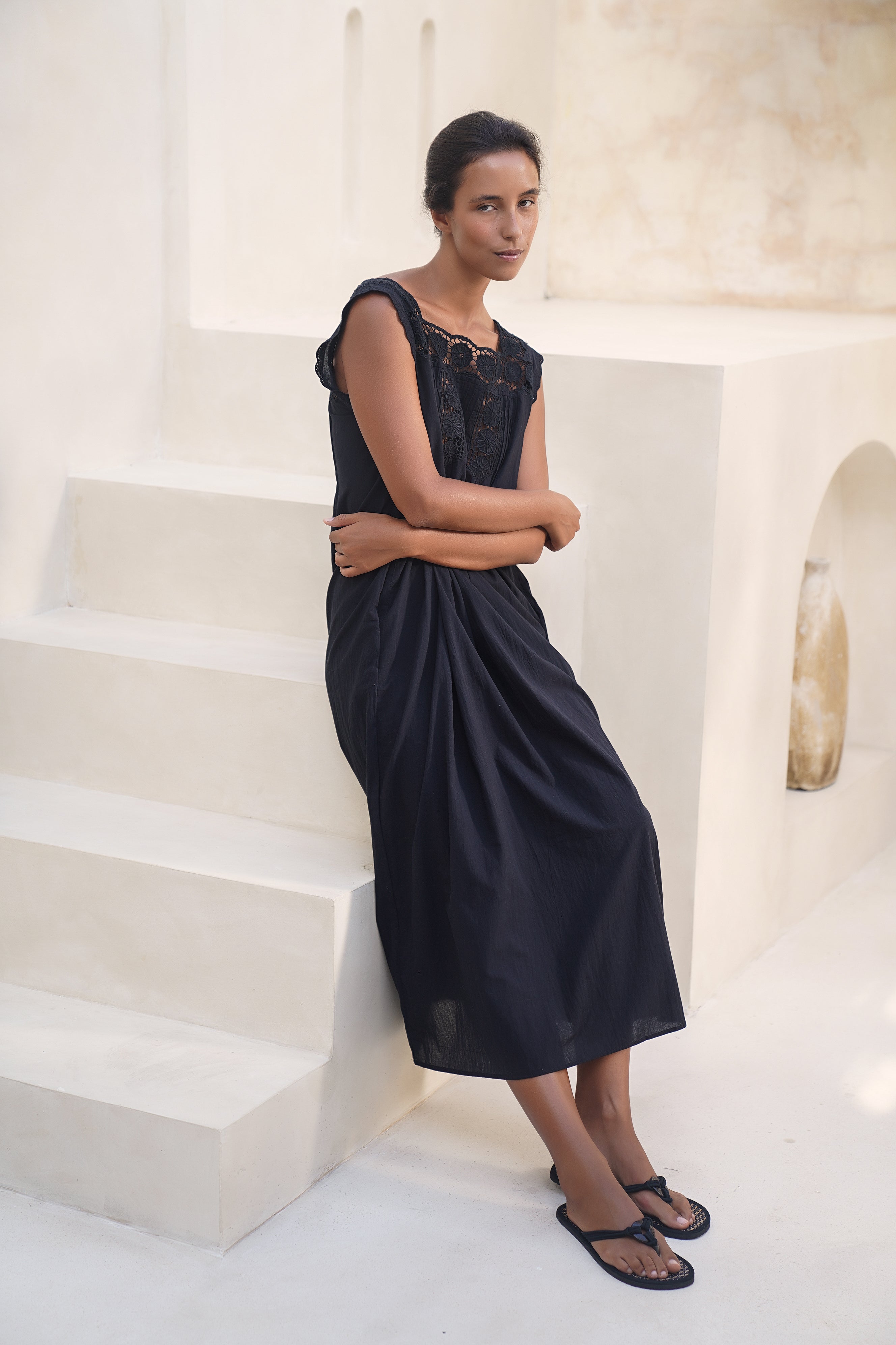 Daisy Gown ~ Black Cotton Maxi