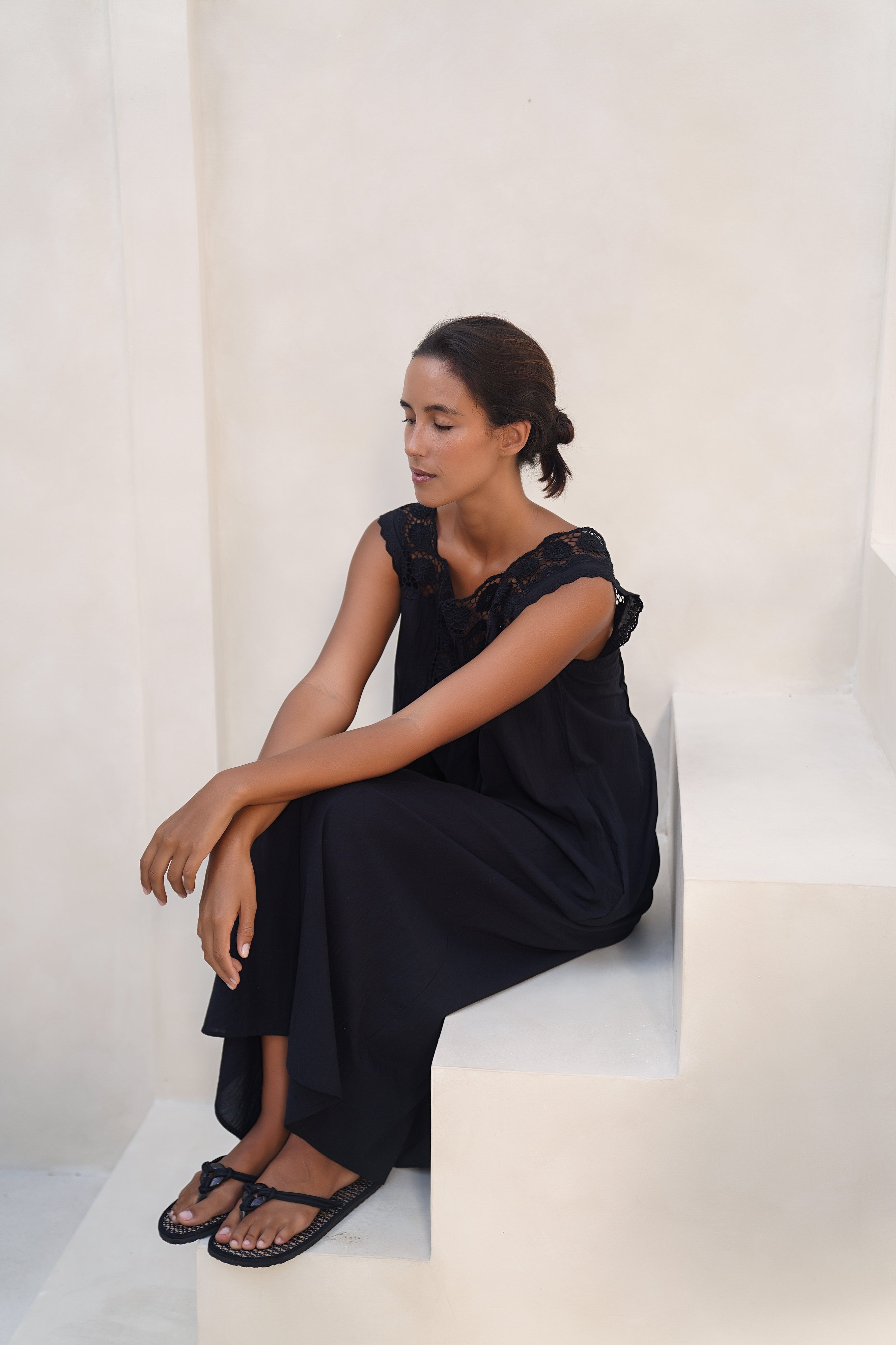 Daisy Gown ~ Black Cotton Maxi