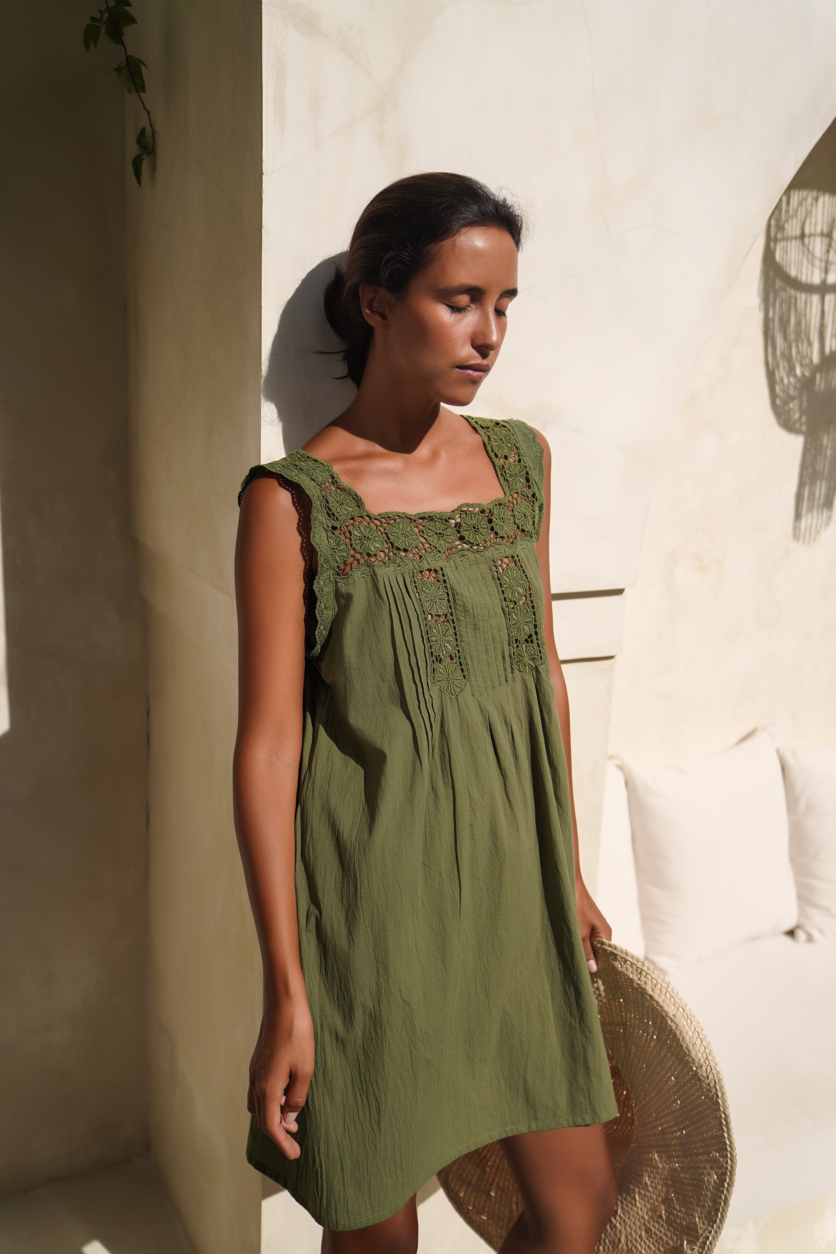 Daisy Mini - Olive Cotton Dress