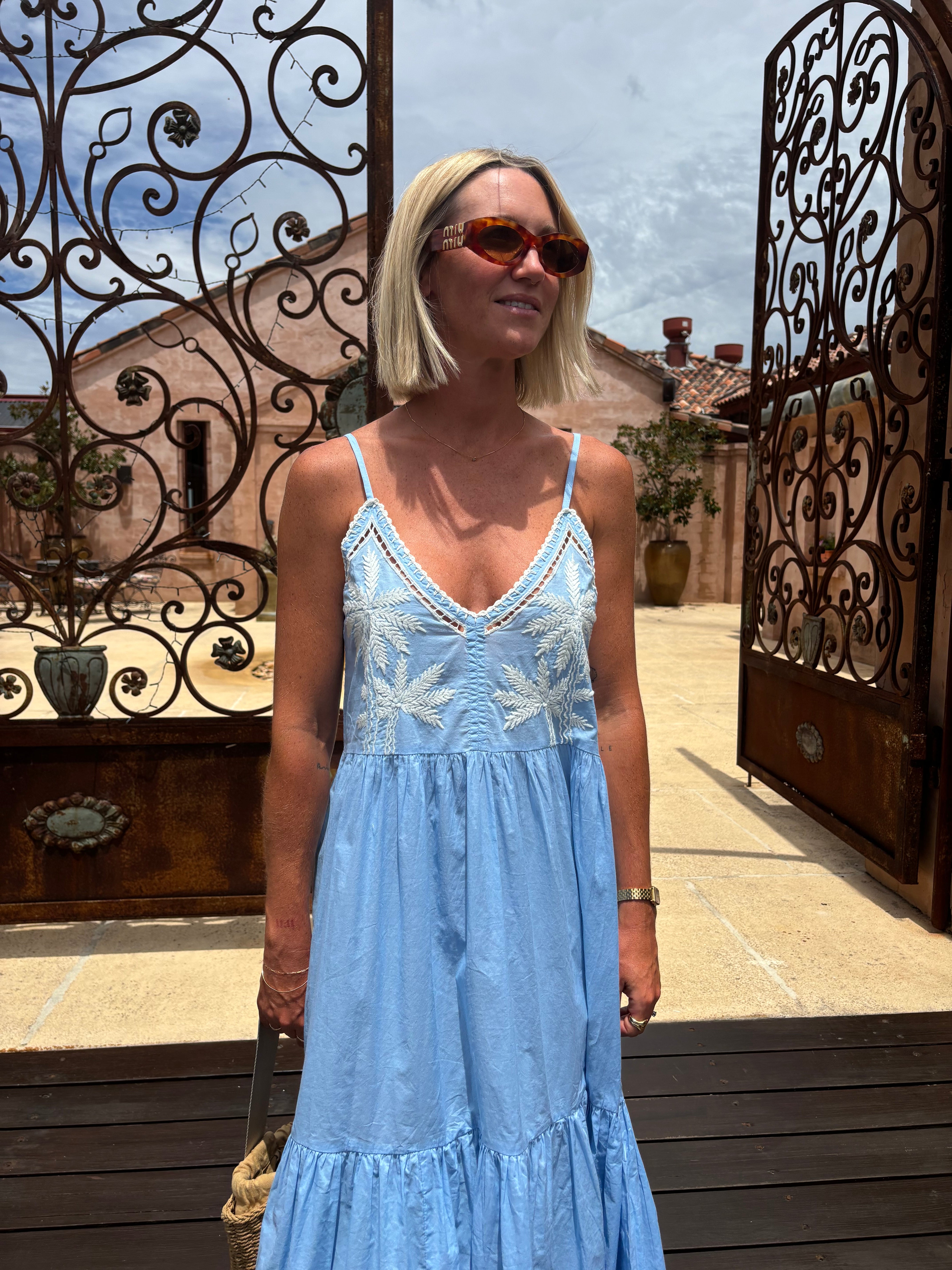 Palm Maxi ~ Embroidered Sky