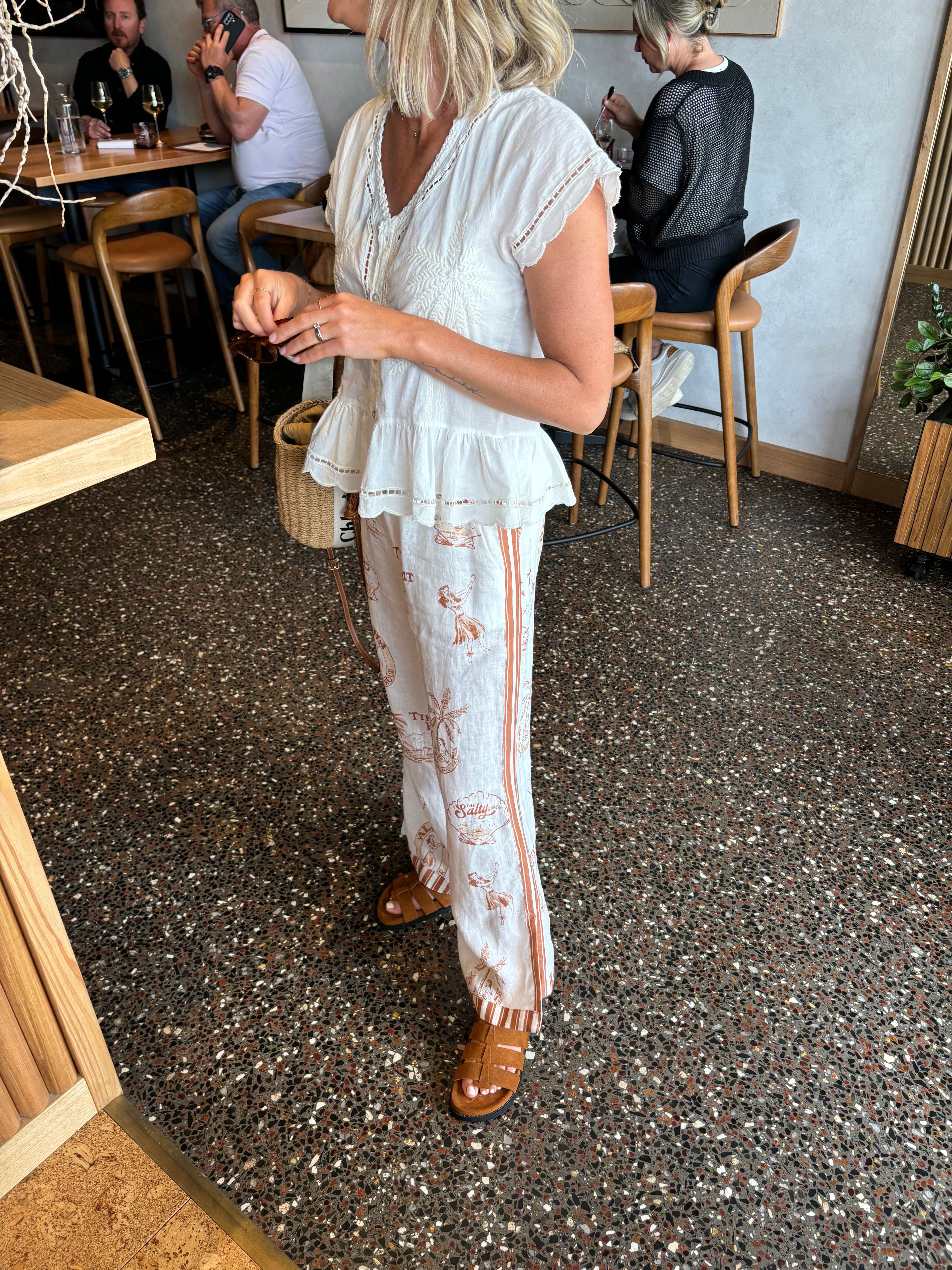 Palm Top ~ Embroidered White