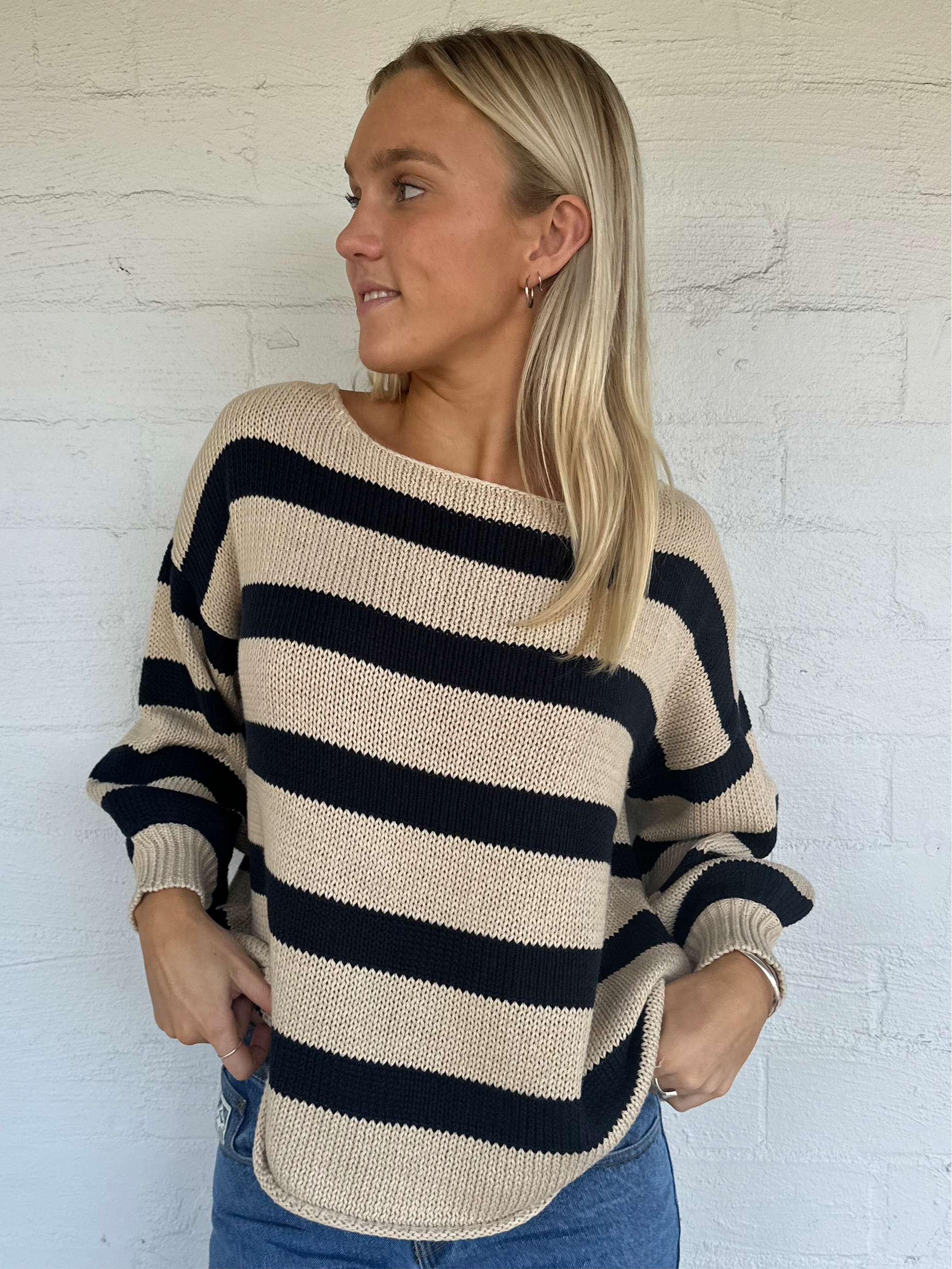 Lenny Jumper Sand/Navy Stripe