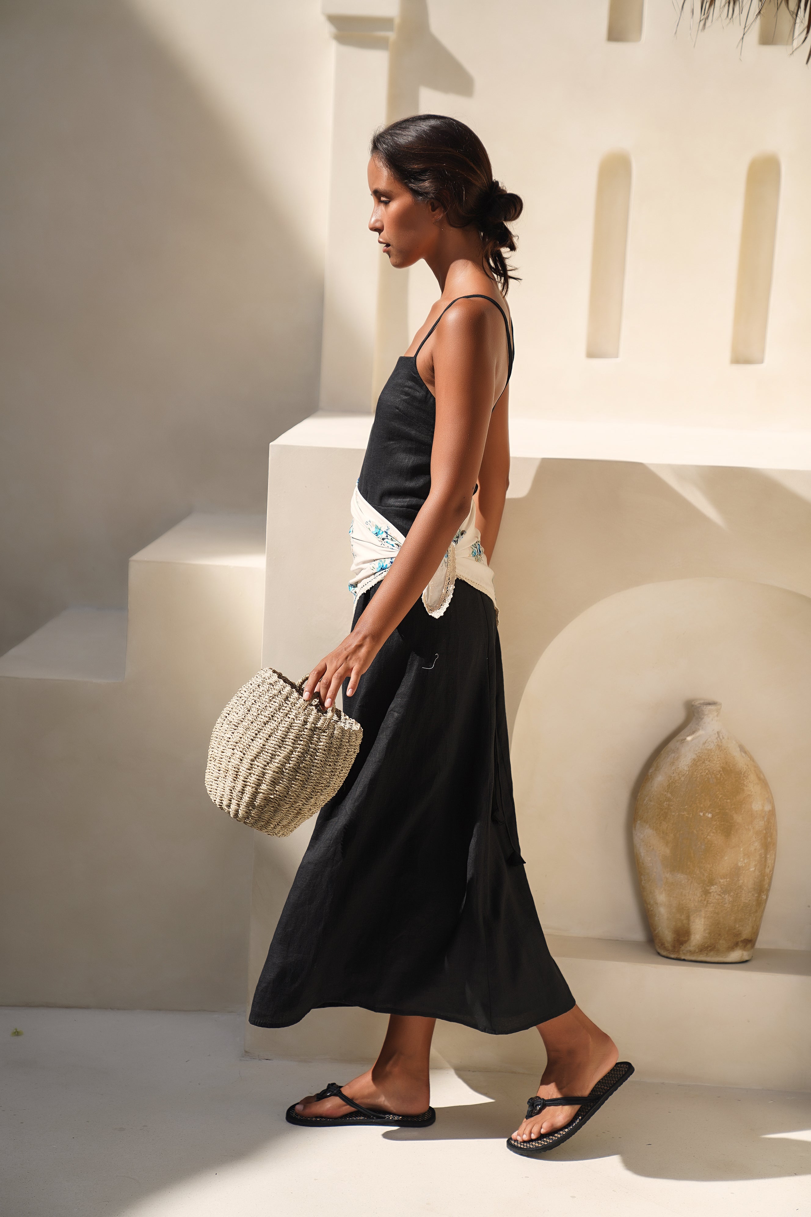 Rue Linen Maxi Dress - Black