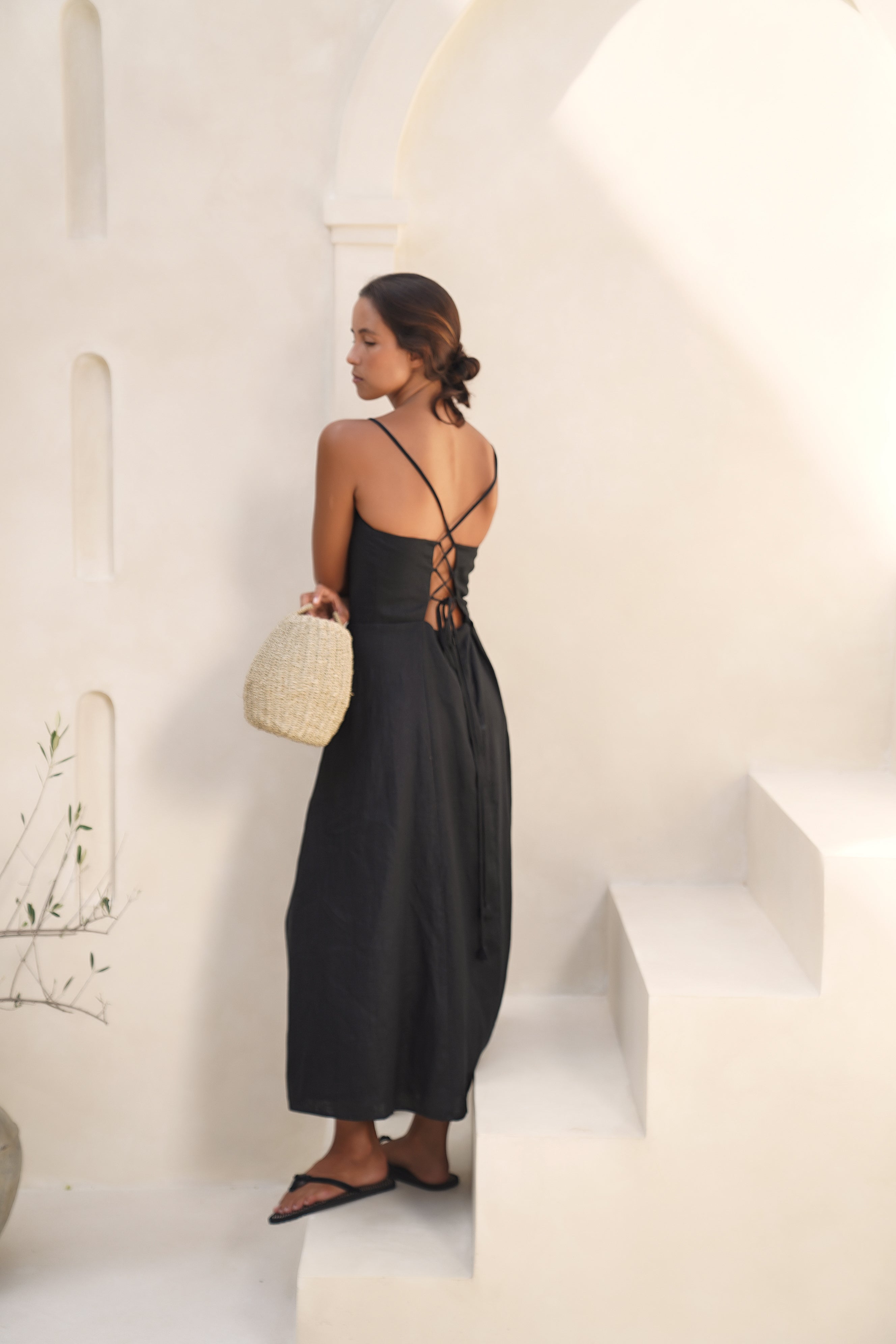 Rue Linen Maxi Dress - Black