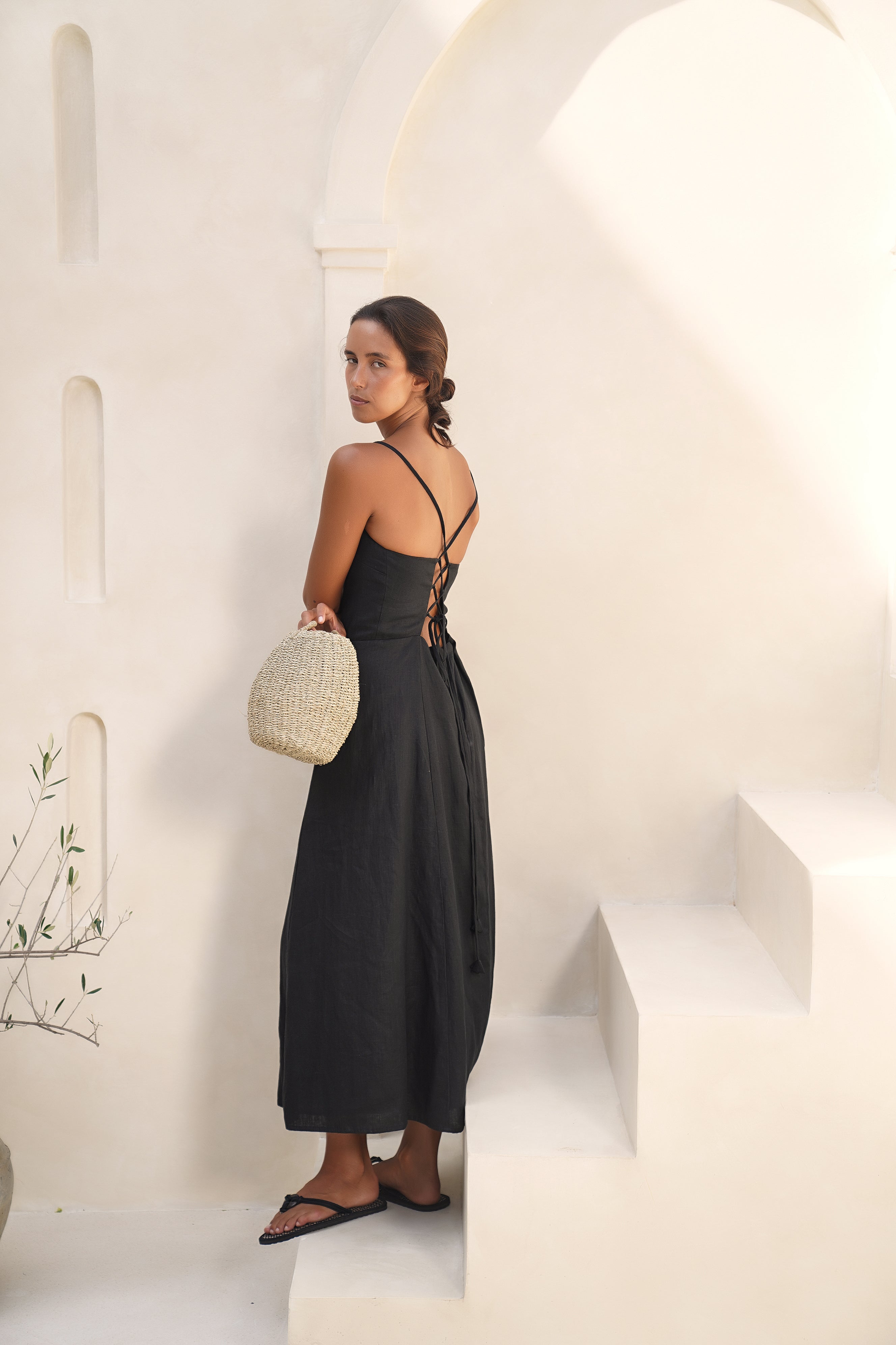 Rue Linen Maxi Dress - Black