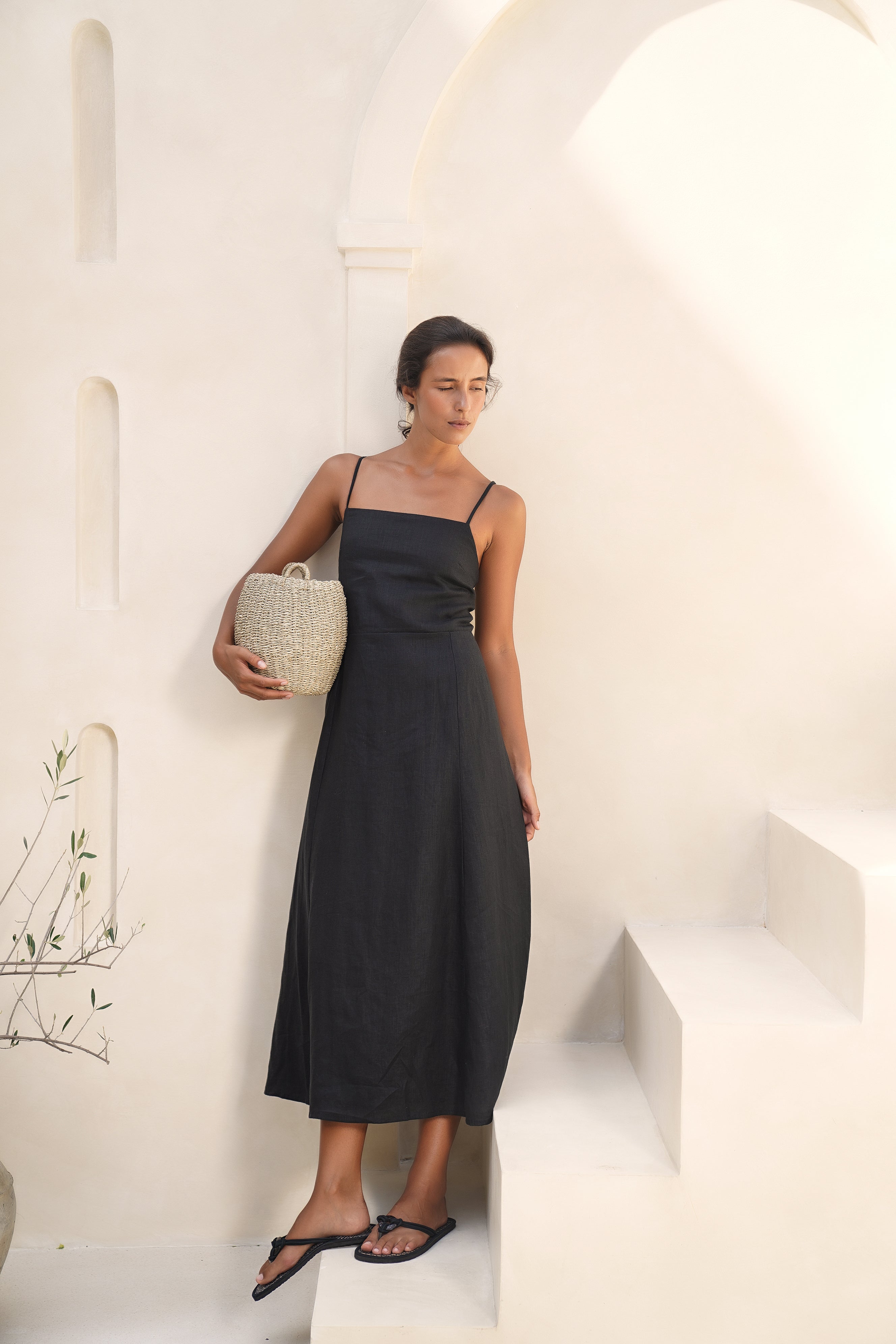 Rue Linen Maxi Dress - Black