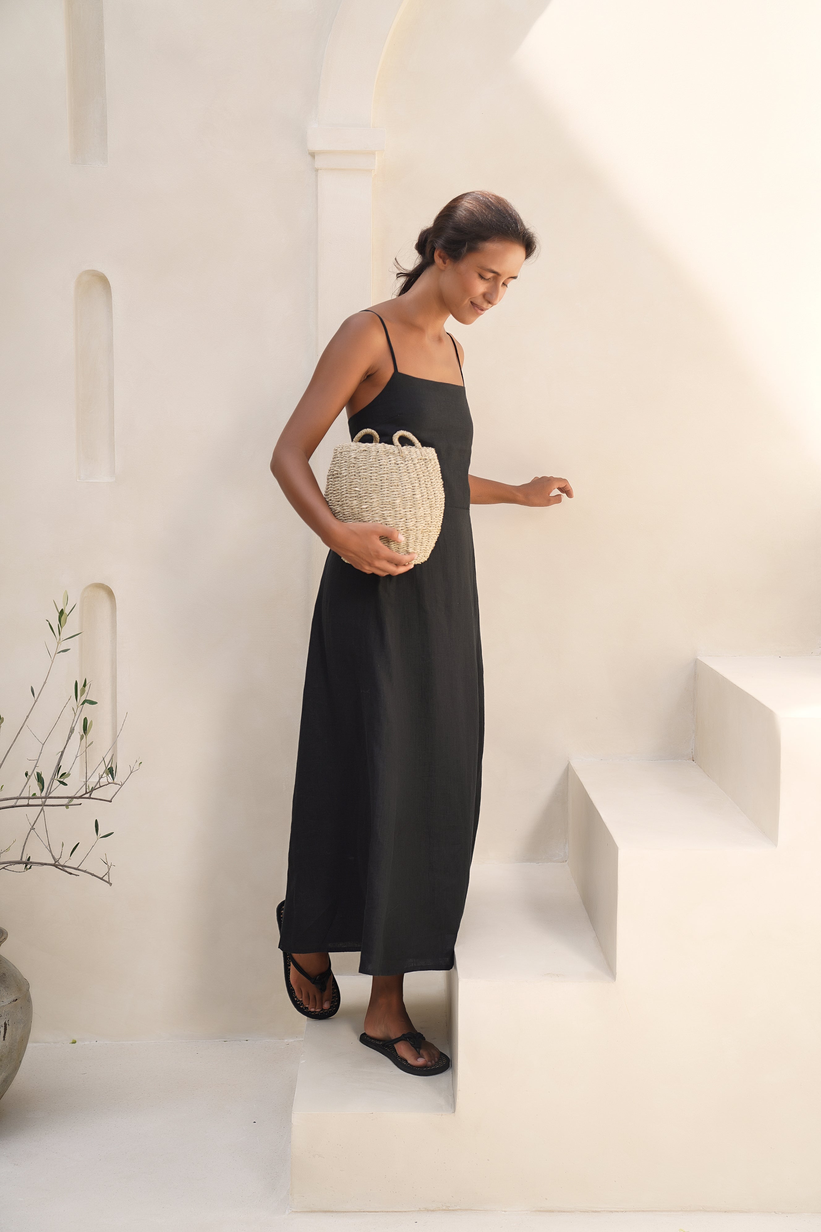 Rue Linen Maxi Dress - Black