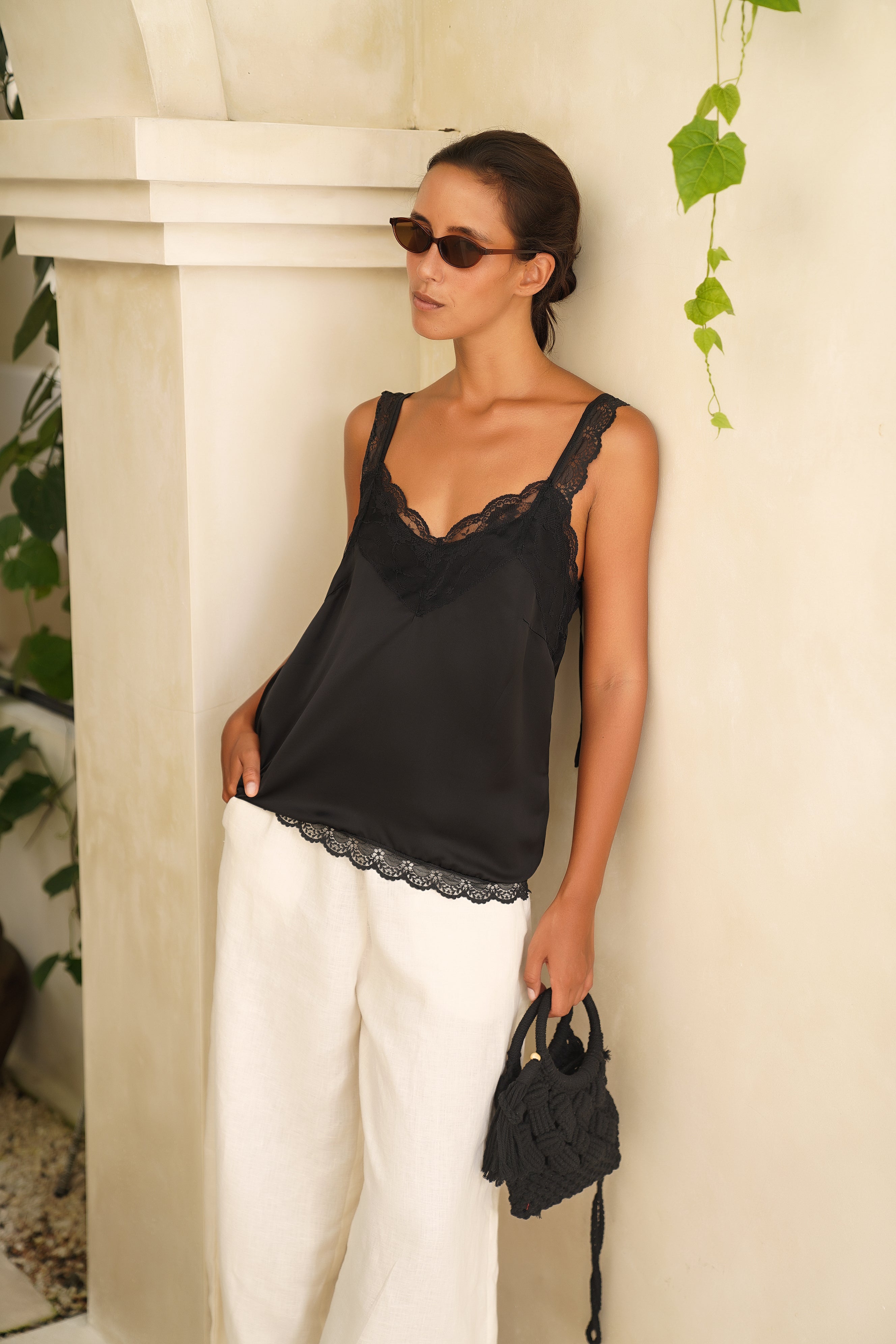 トップス vintage camisole VINTAGE SILK CAMISOLE - NOIR