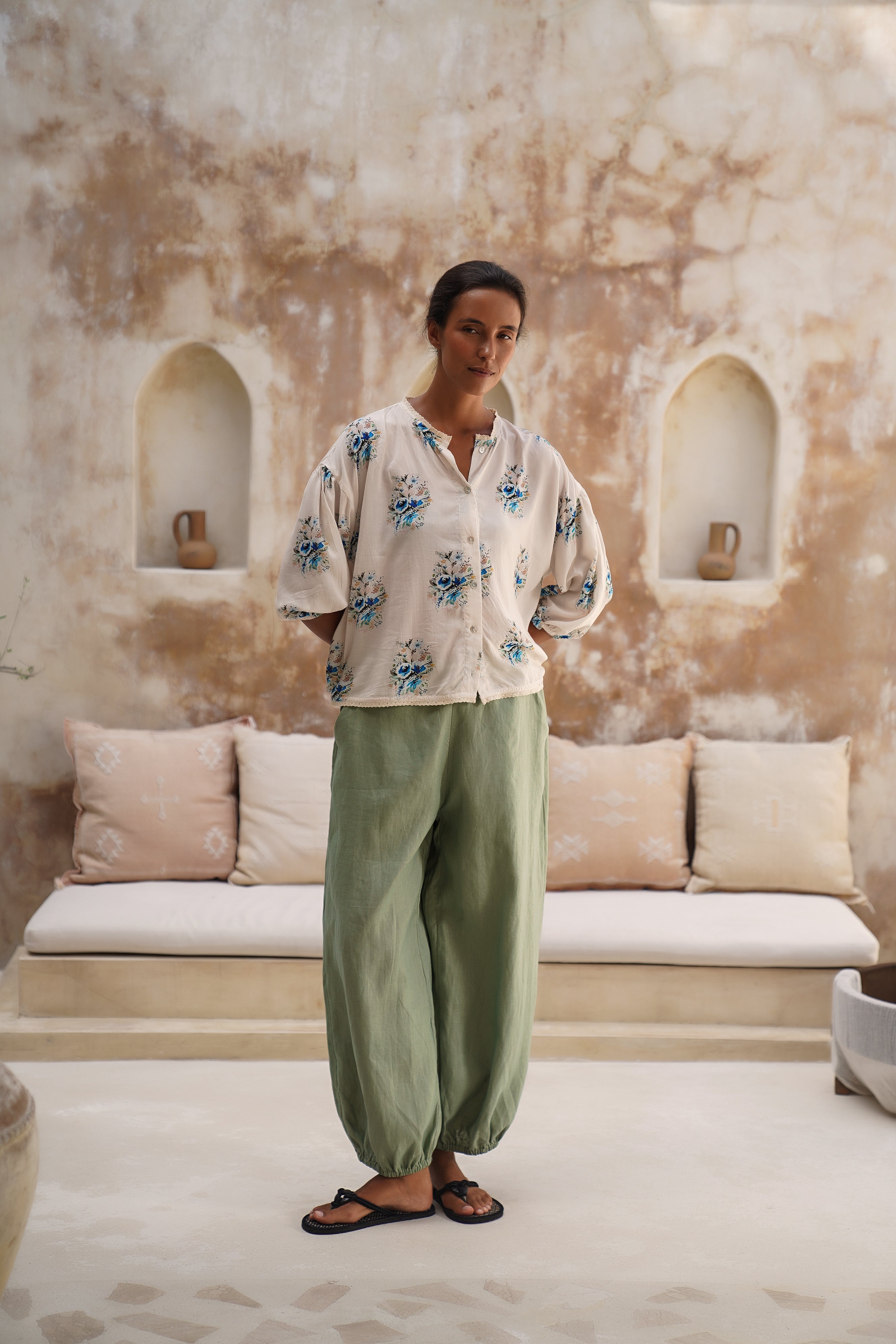 Palma Linen Pant - Coastal Sage