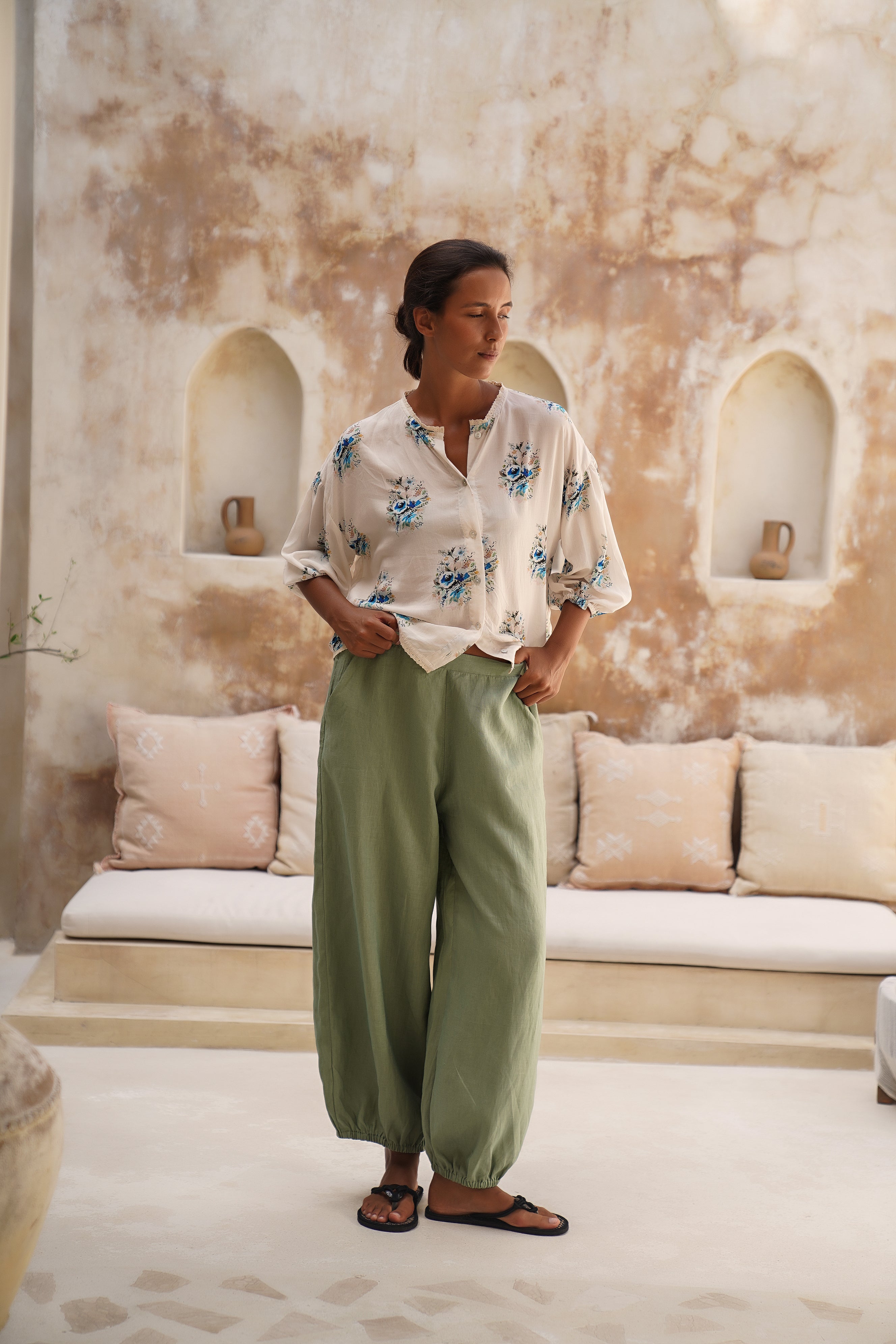 Palma Linen Pant - Coastal Sage