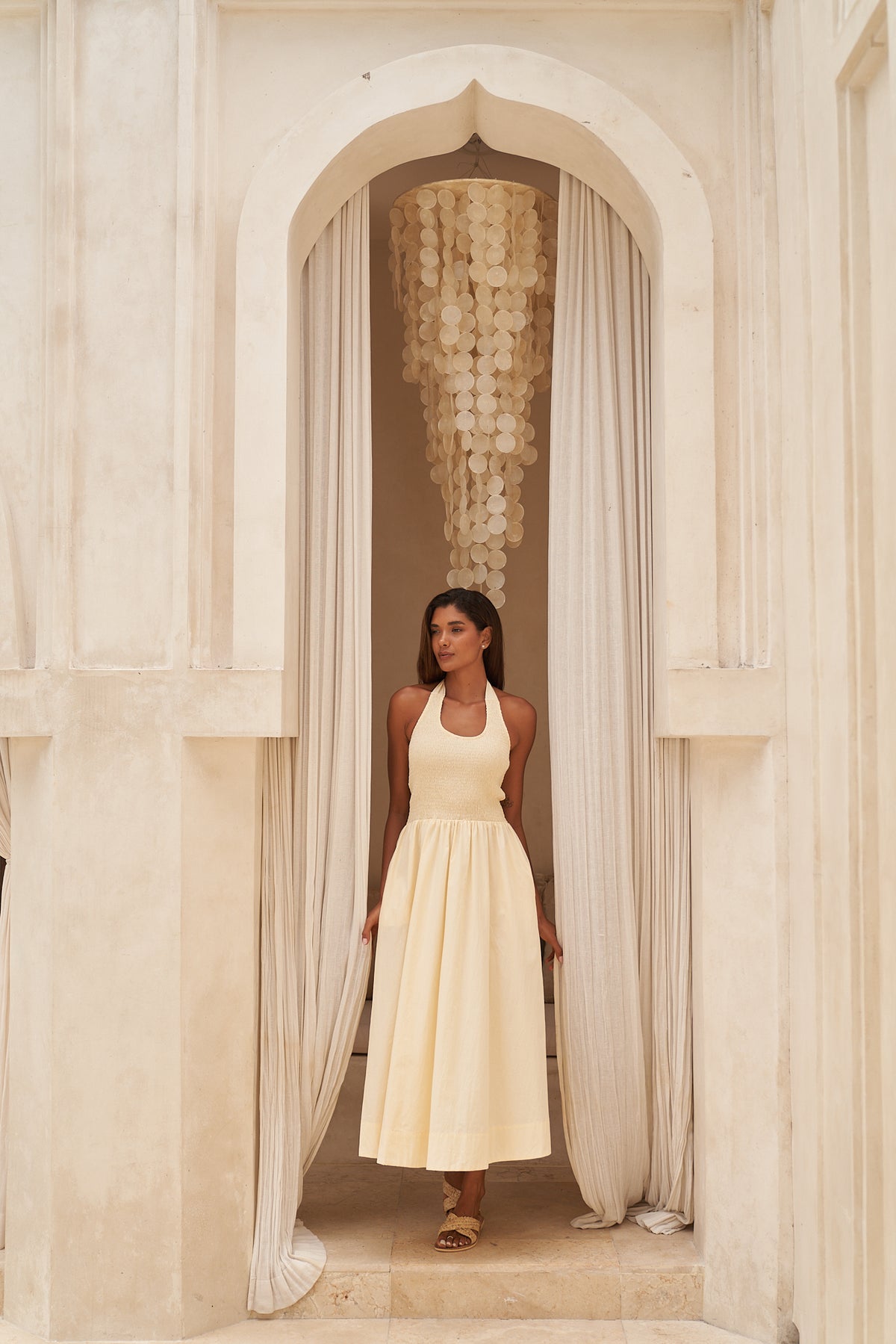 Juniper Lemon Cotton Halter Maxi Dress