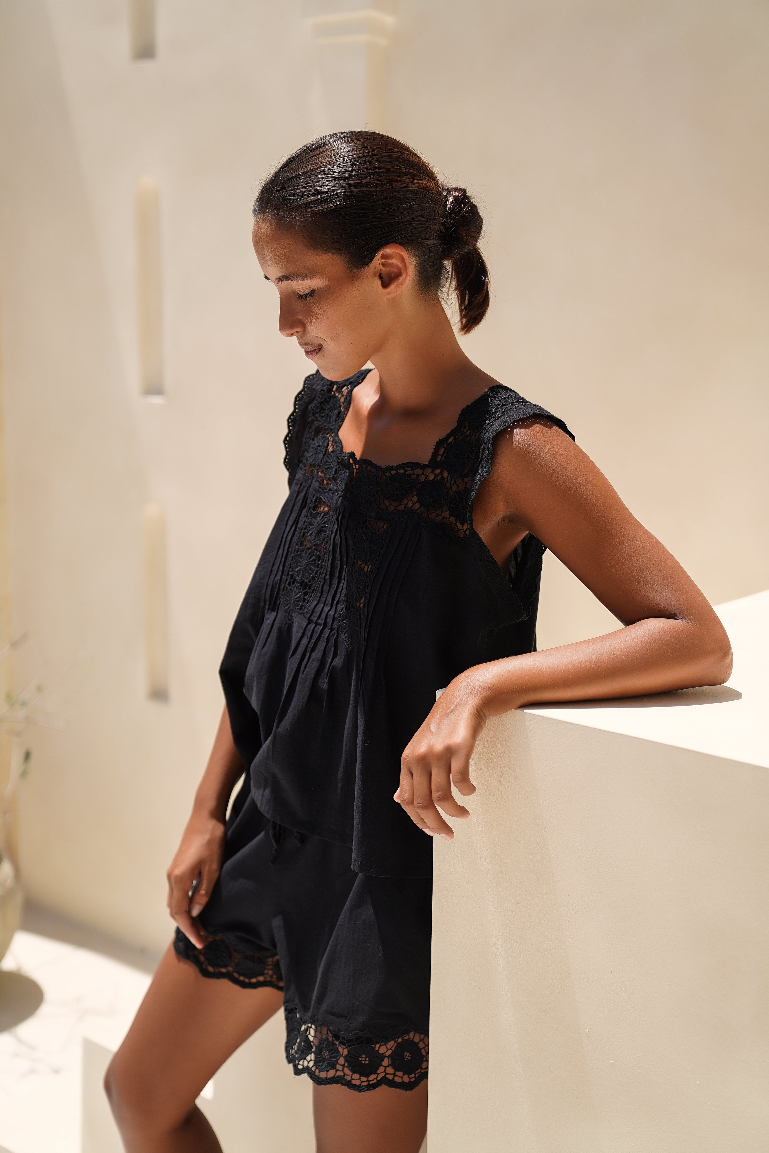 Daisy Top ~ Black Cotton Embroidered