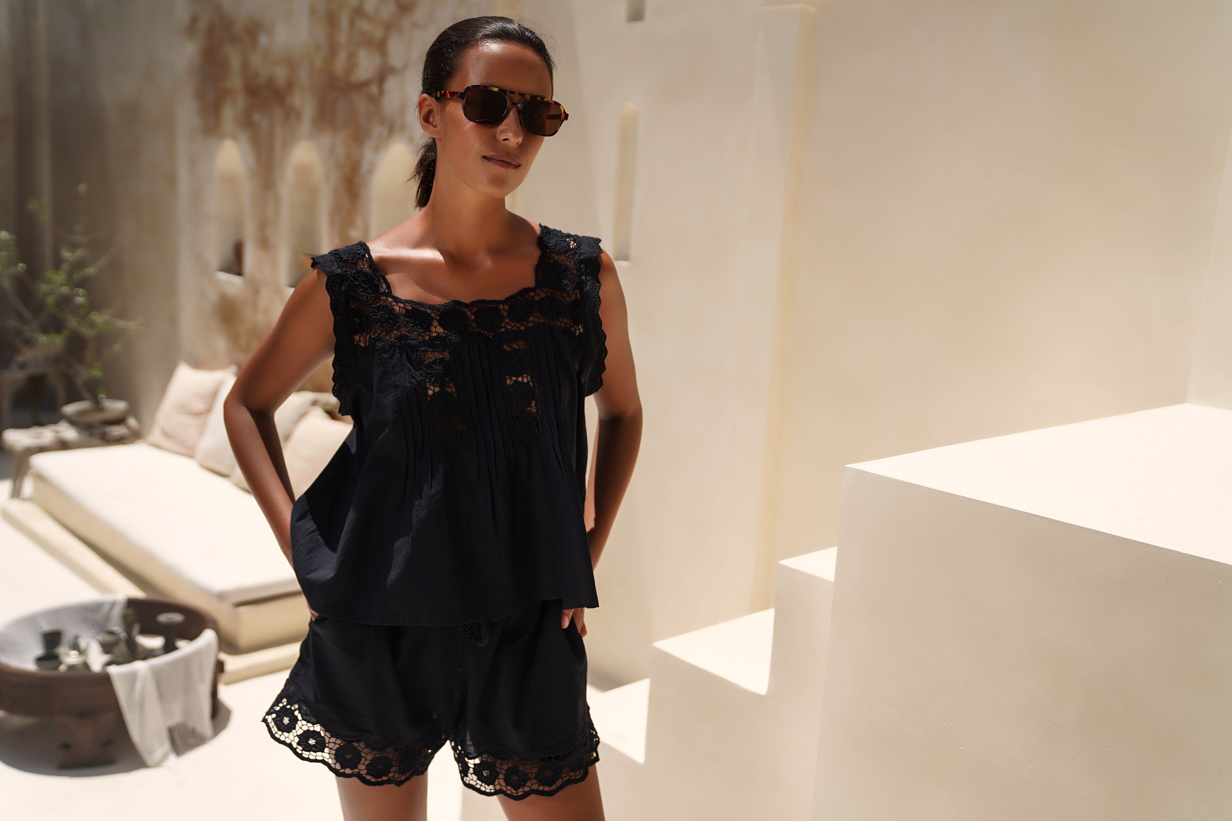 Daisy Top ~ Black Cotton Embroidered
