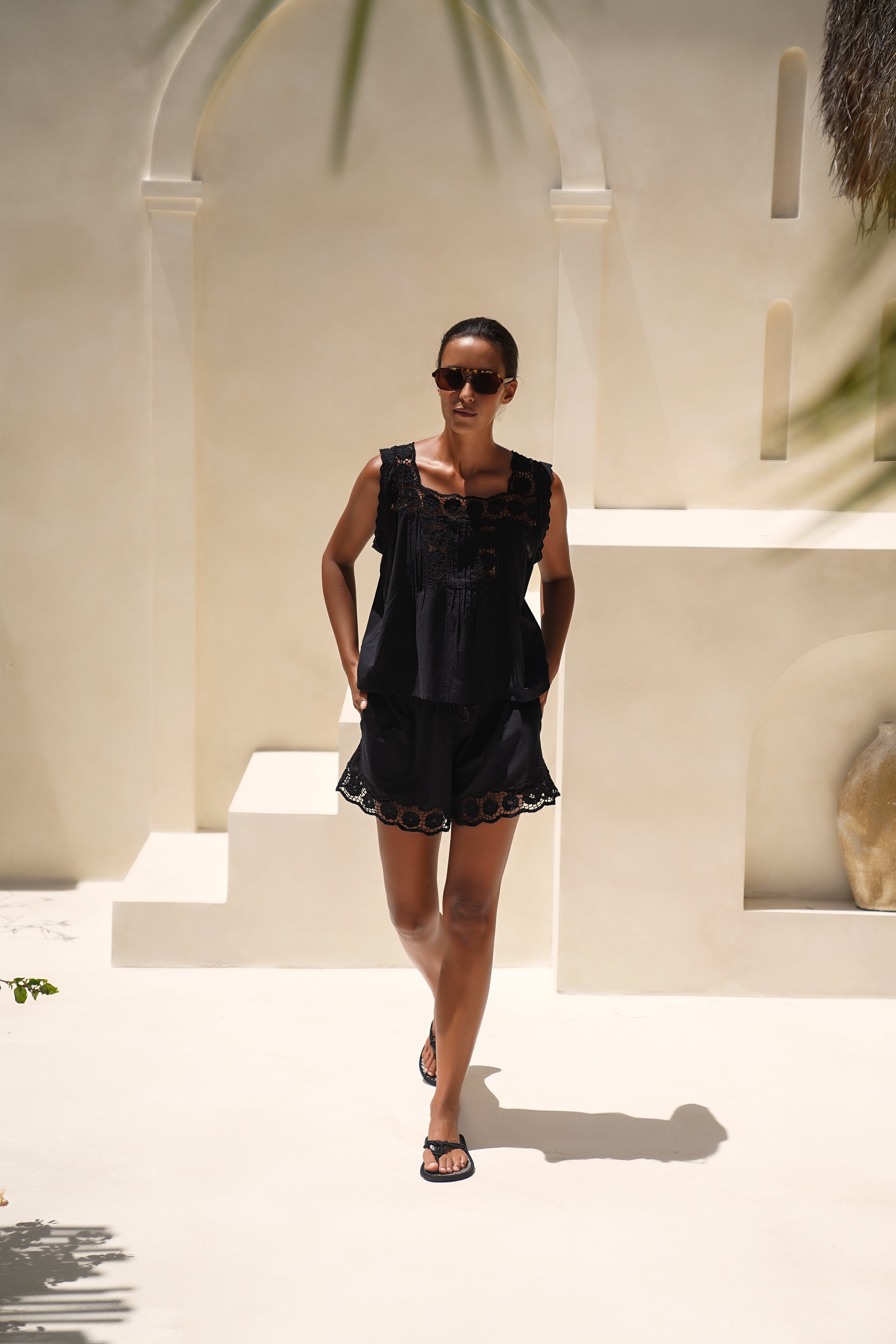 Daisy Shorts ~ Black Cotton Embroidered