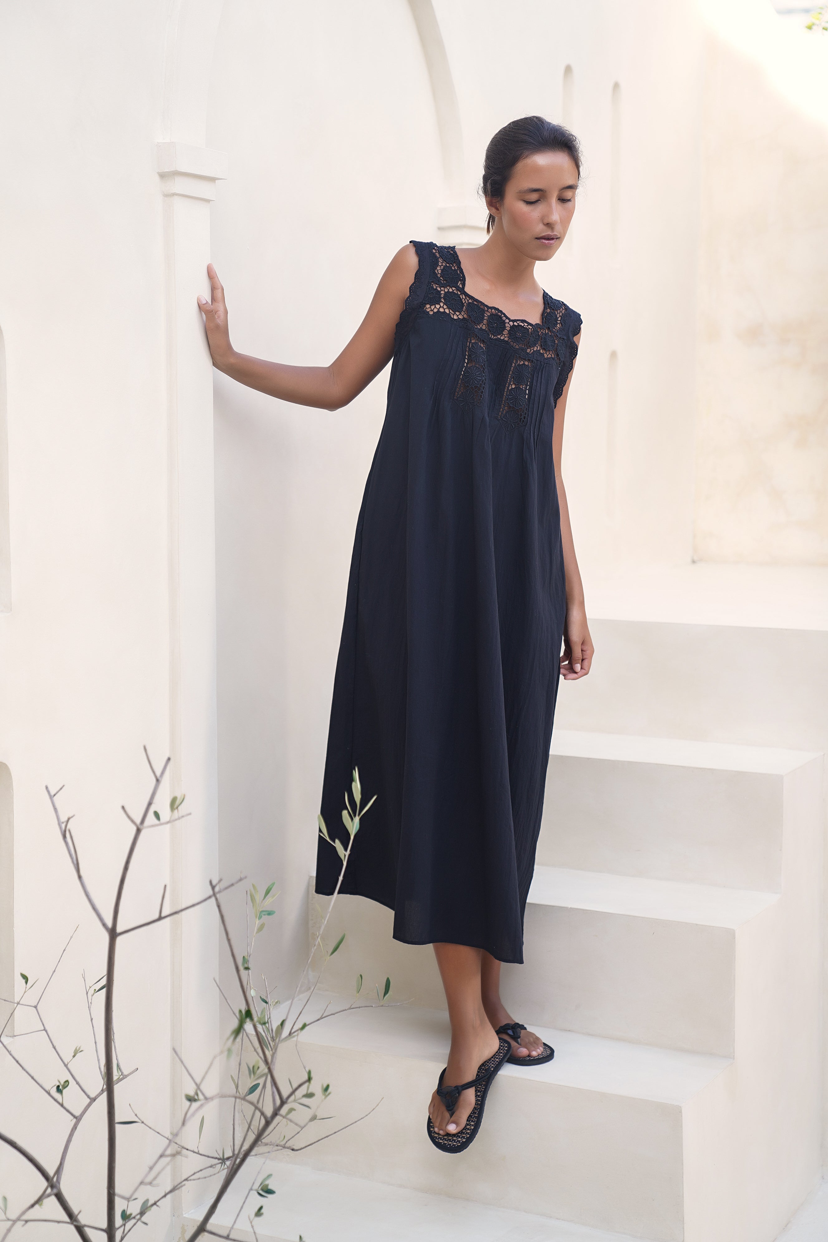 Daisy Gown ~ Black Cotton Maxi