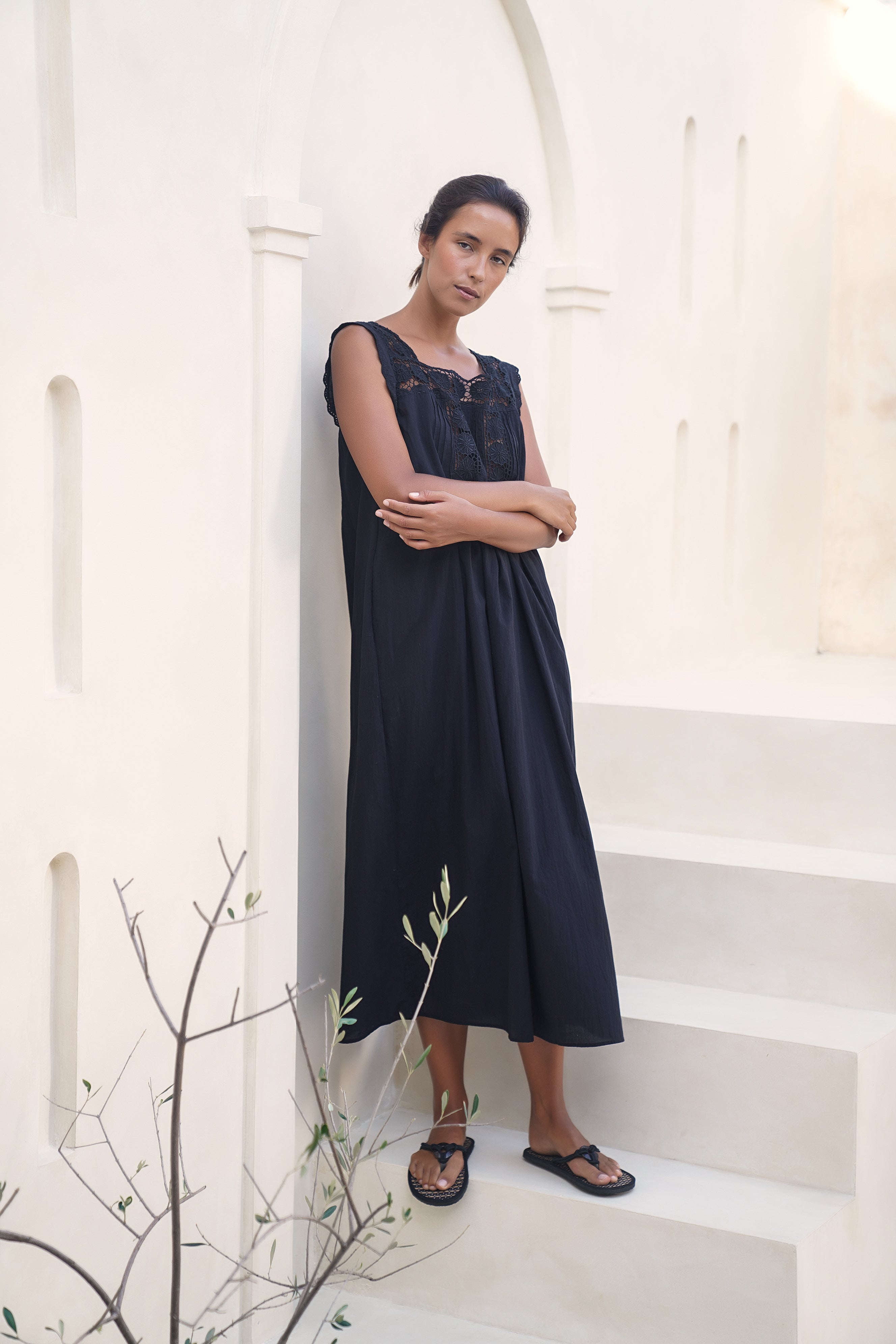 Daisy Gown ~ Black Cotton Maxi