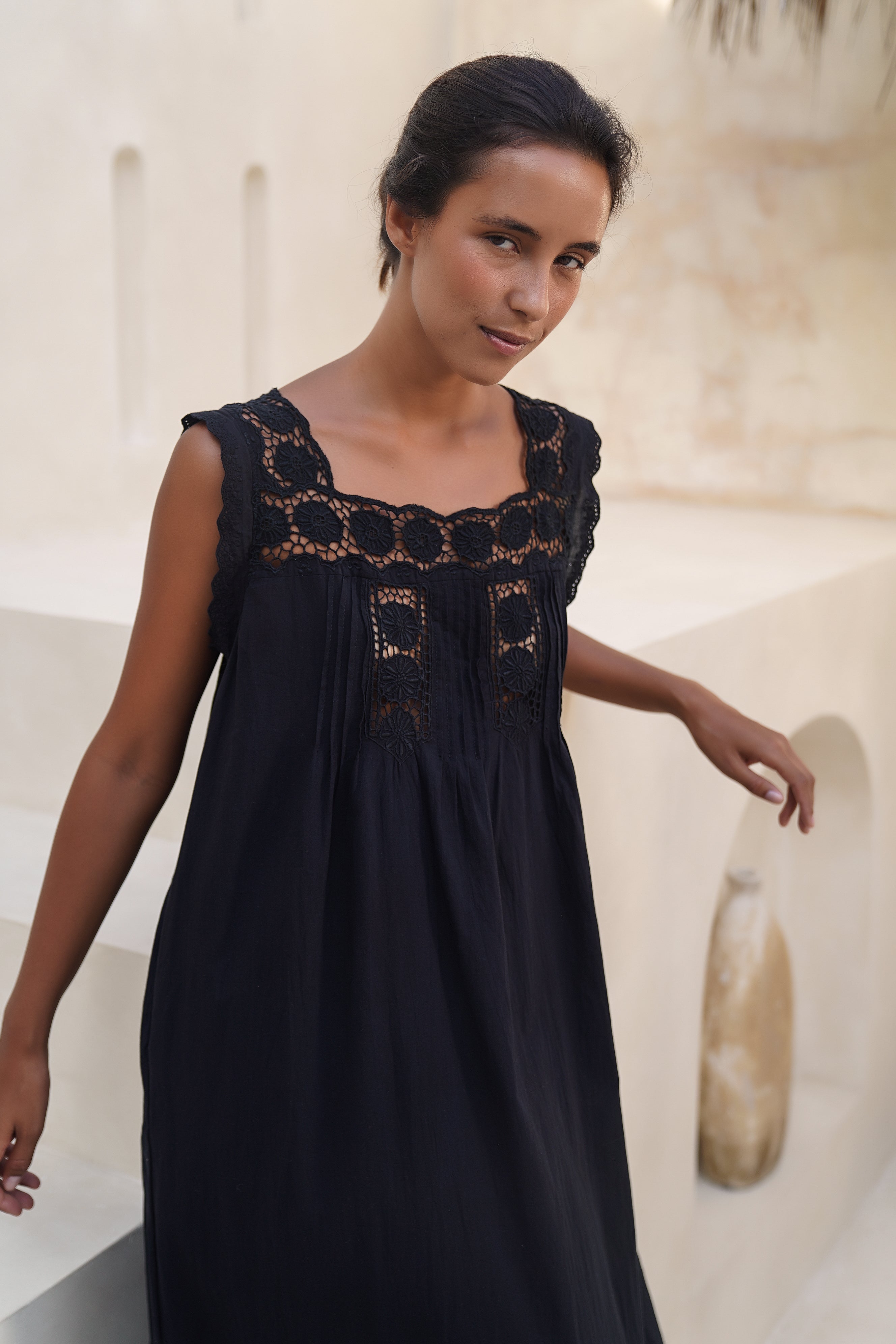 Daisy Gown ~ Black Cotton Maxi