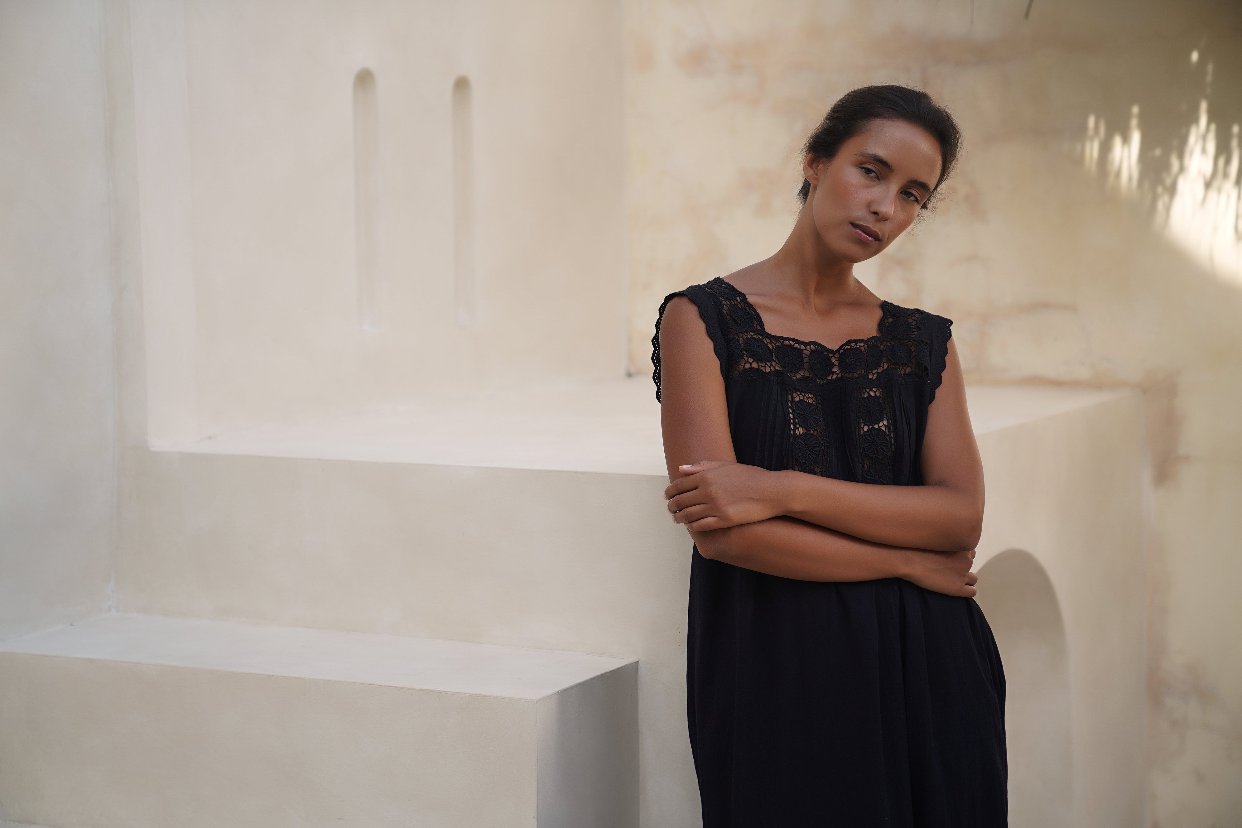 Daisy Gown ~ Black Cotton Maxi