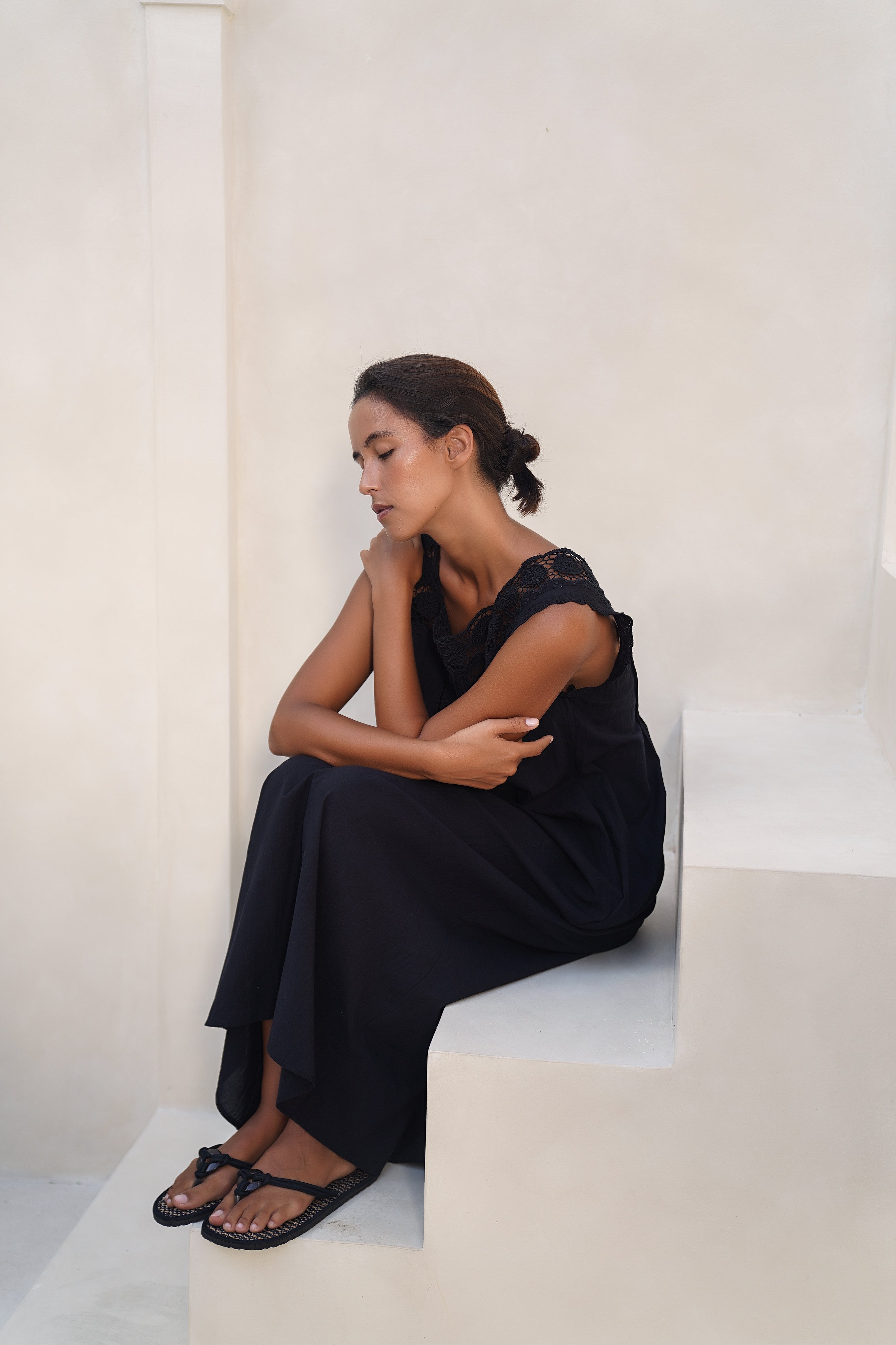 Daisy Gown ~ Black Cotton Maxi