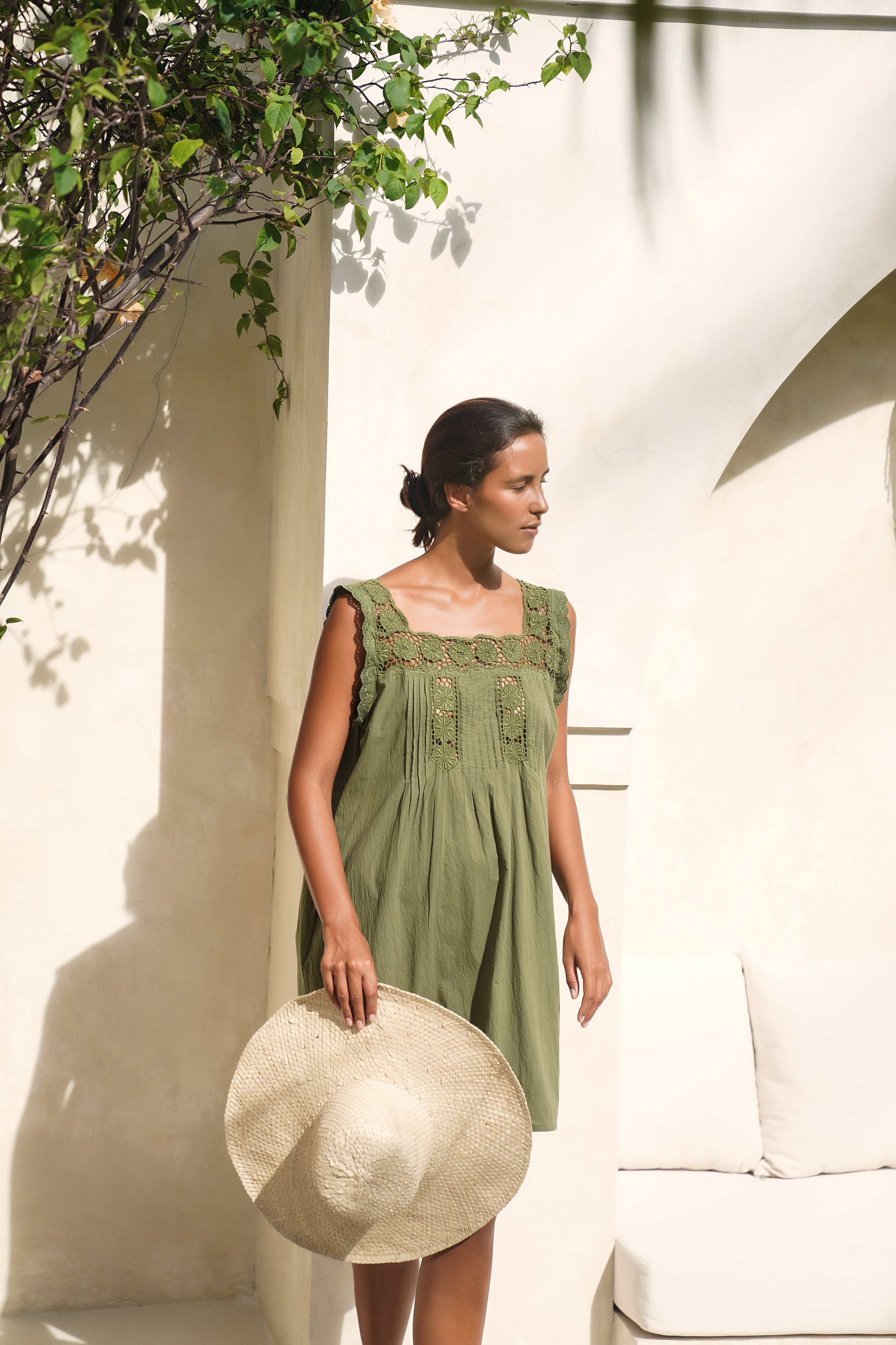 Daisy Mini - Olive Cotton Dress