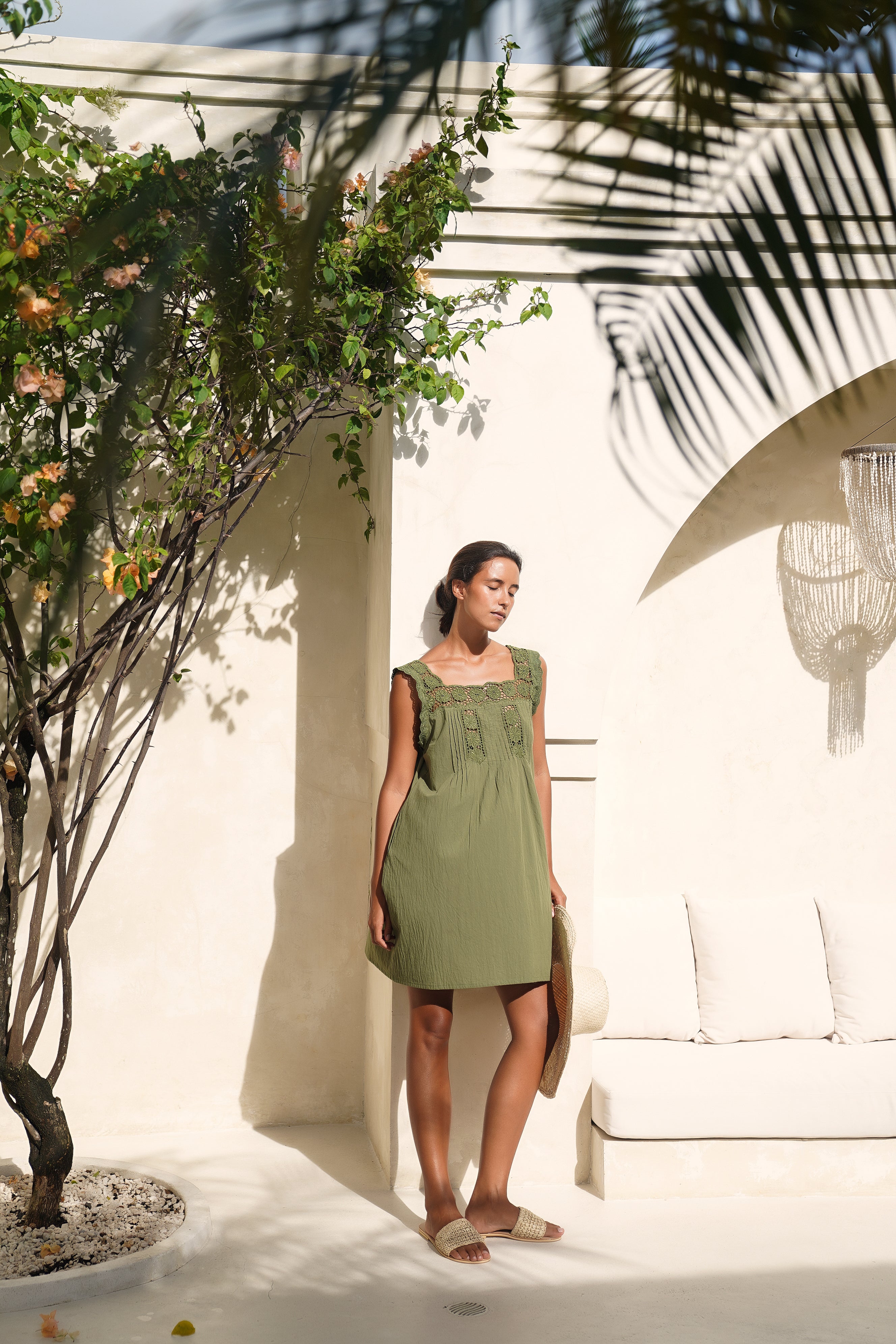 Daisy Mini - Olive Cotton Dress